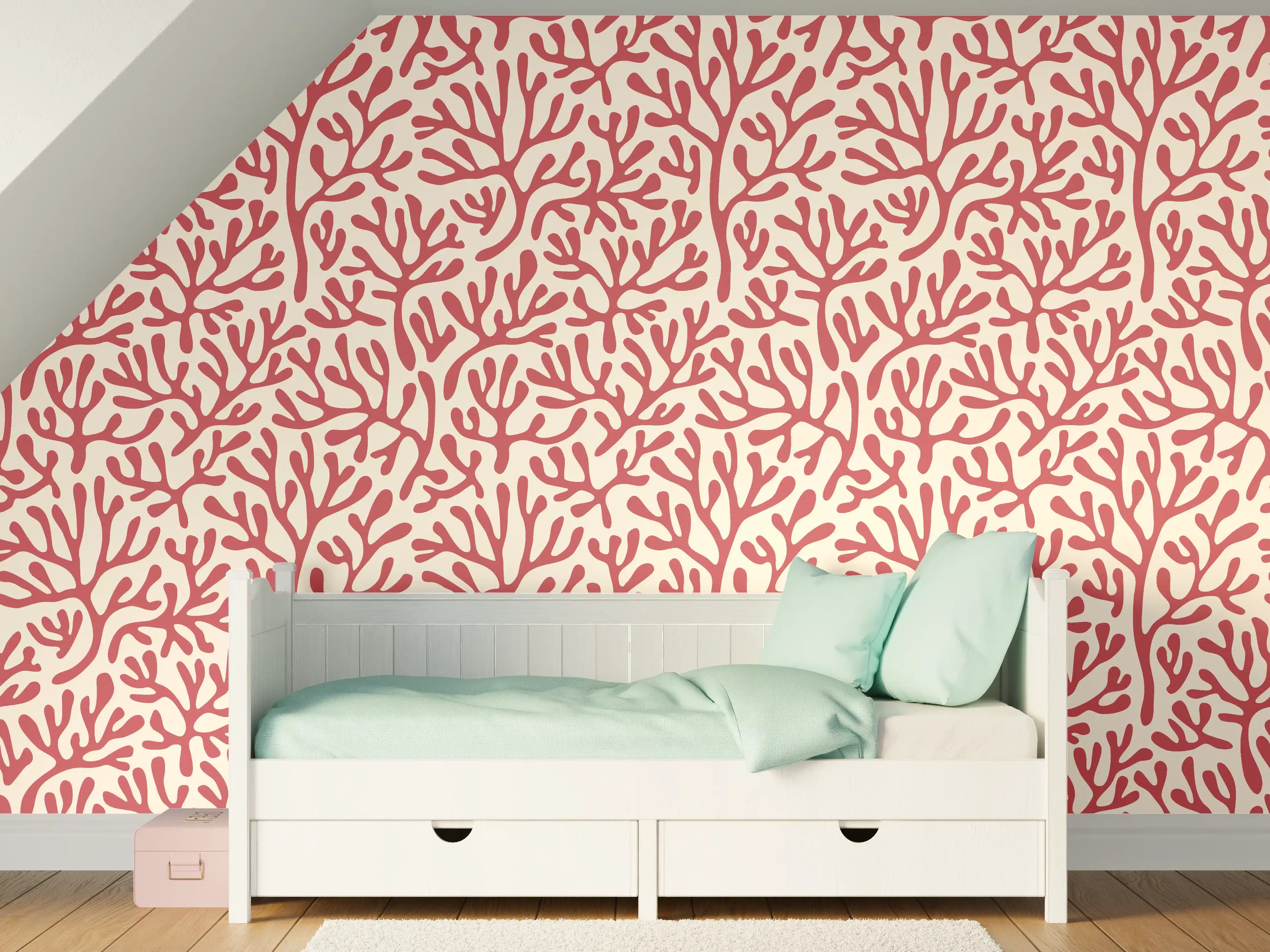 Kinderzimmer Wandgestaltung - Korallenmuster Rot-Beige