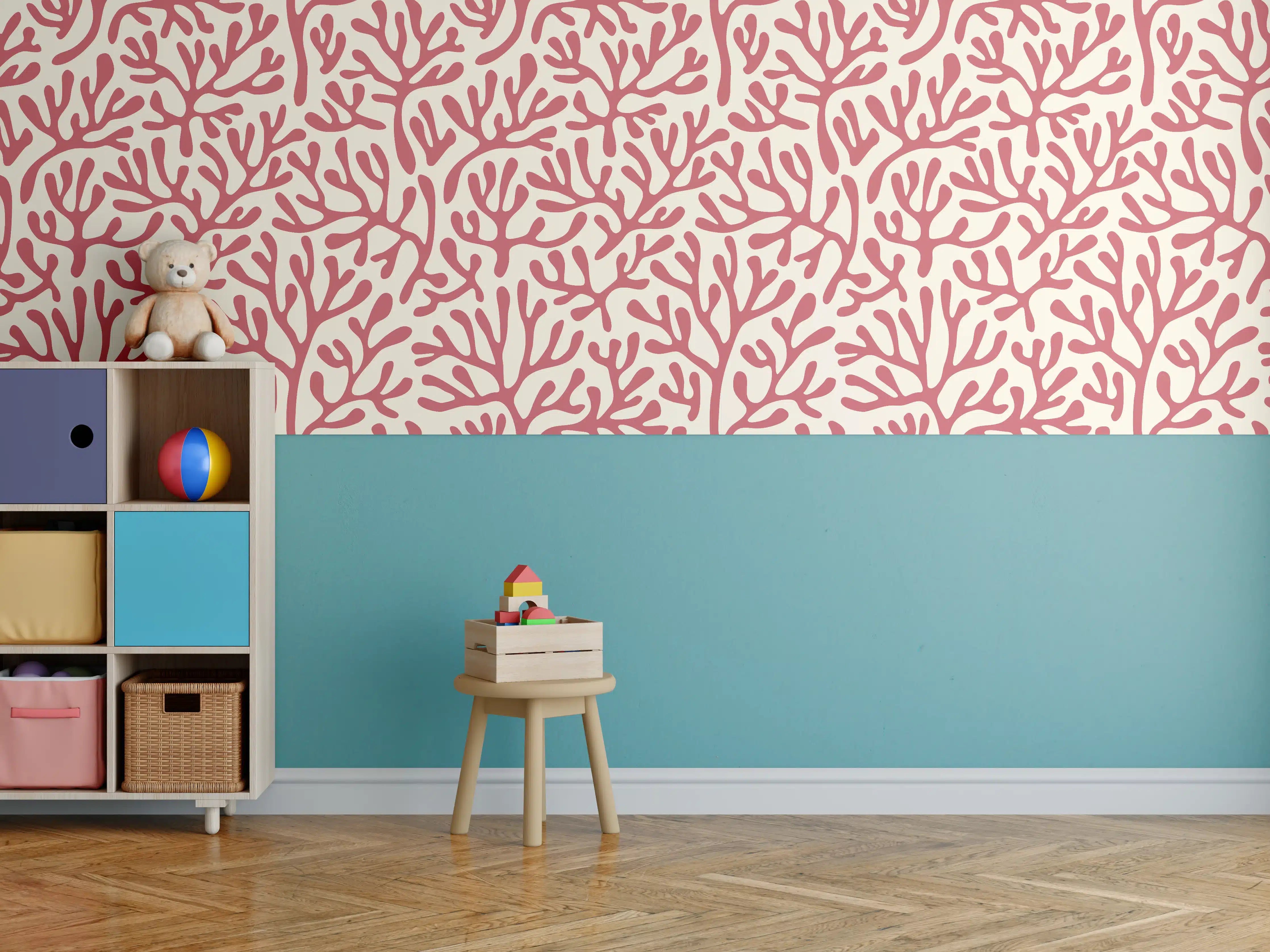Kinderzimmer Wandgestaltung - Korallenmuster Rot-Beige