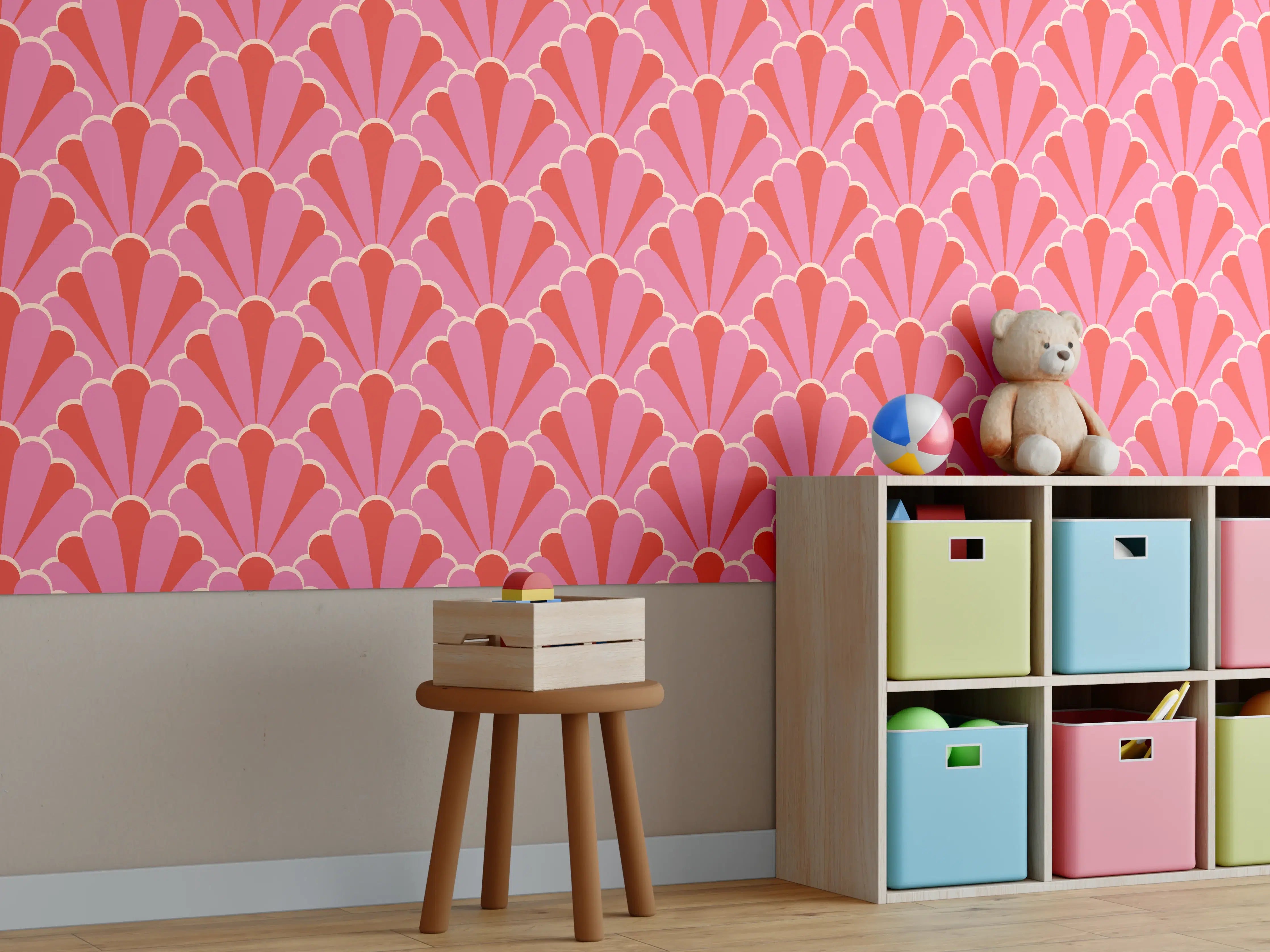 Kinderzimmer Wandgestaltung - Korallenrosa Muschel-Tapete