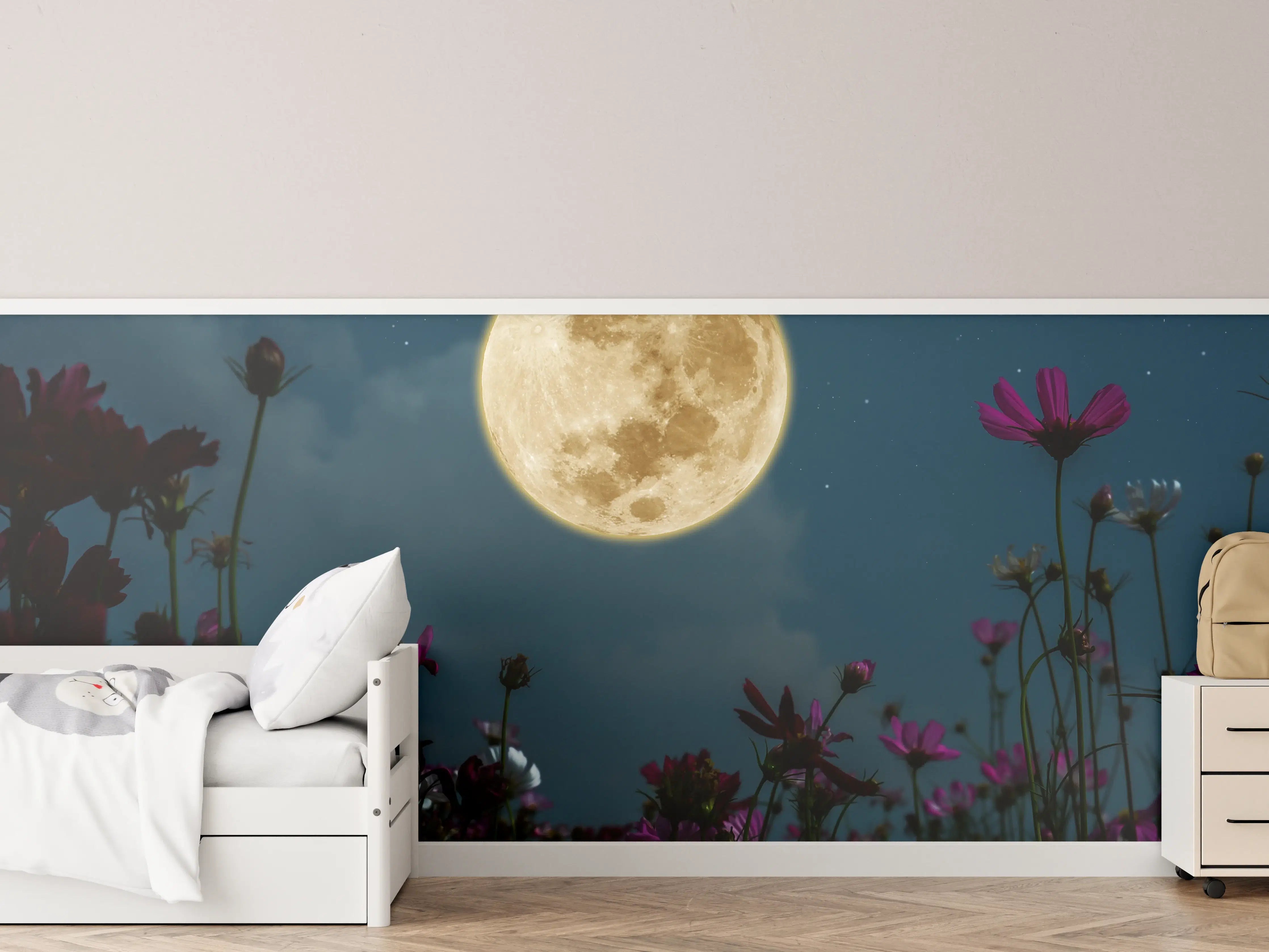 Kinderzimmer Wandgestaltung - Kosmosblüten bei Vollmond