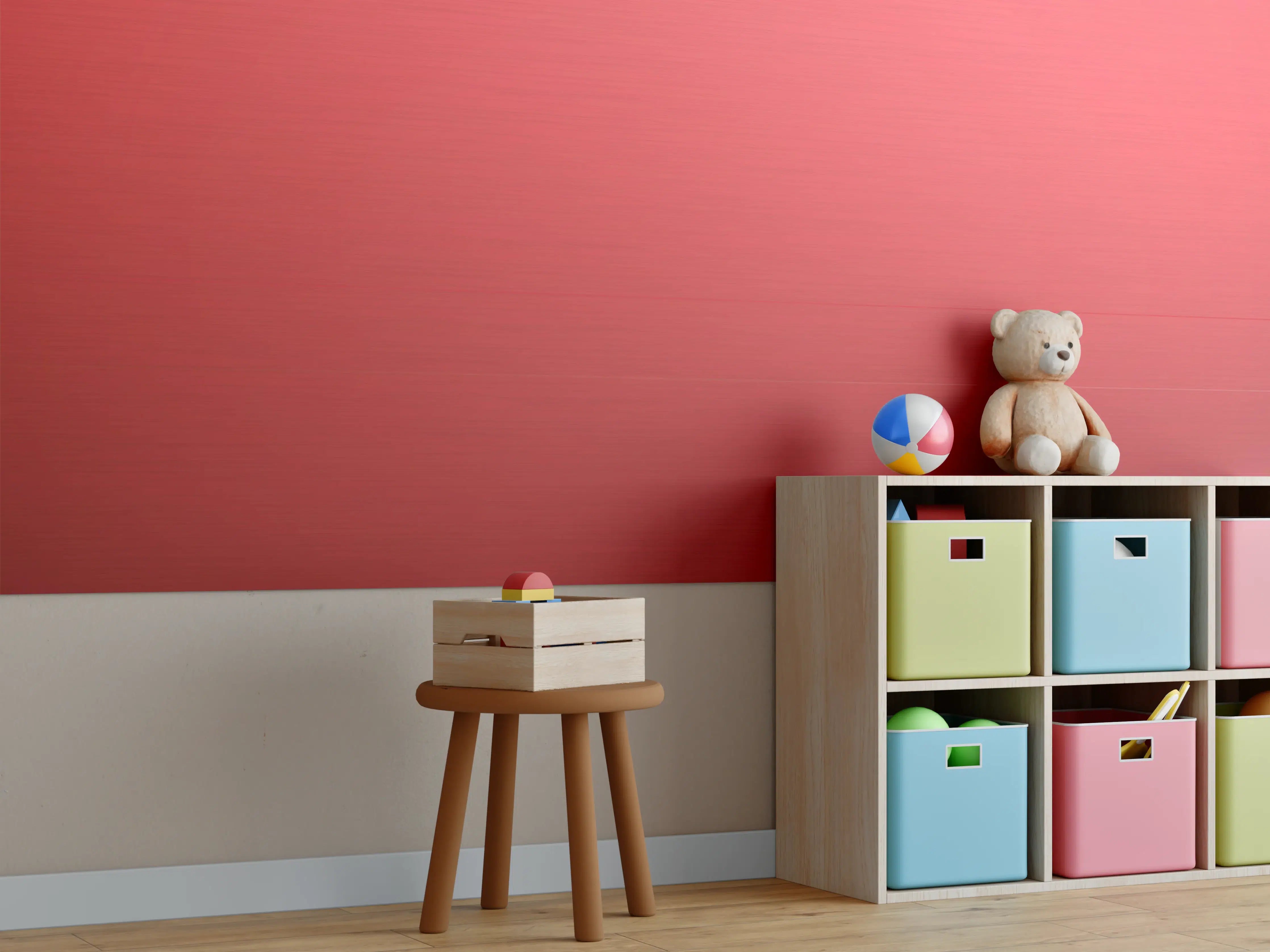 Kinderzimmer Wandgestaltung - Kräftiges Rot Uni-Farbe