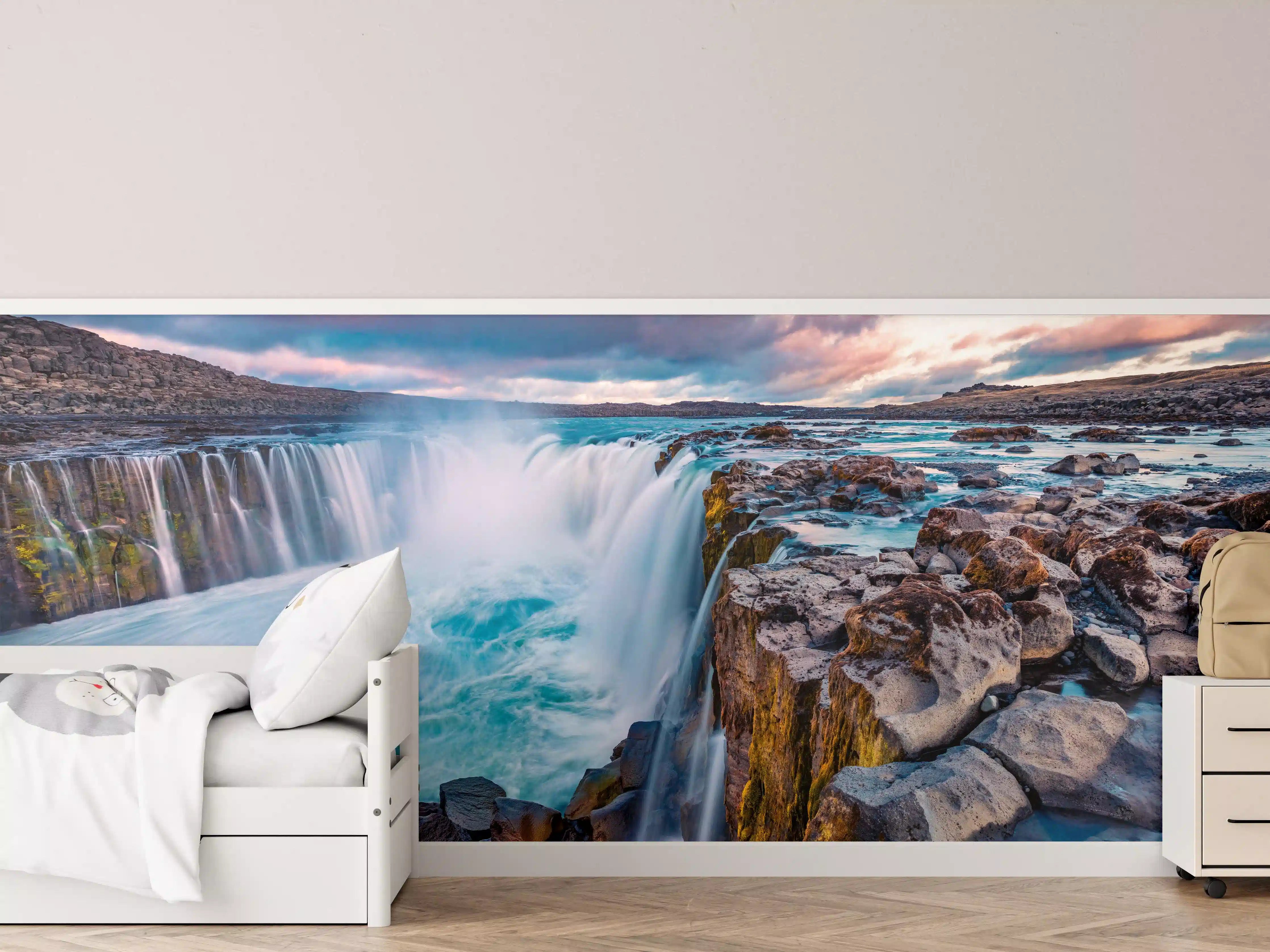 Kinderzimmer Wandgestaltung - Kraftvolle Sommeransicht des Selfoss-Wasserfalls