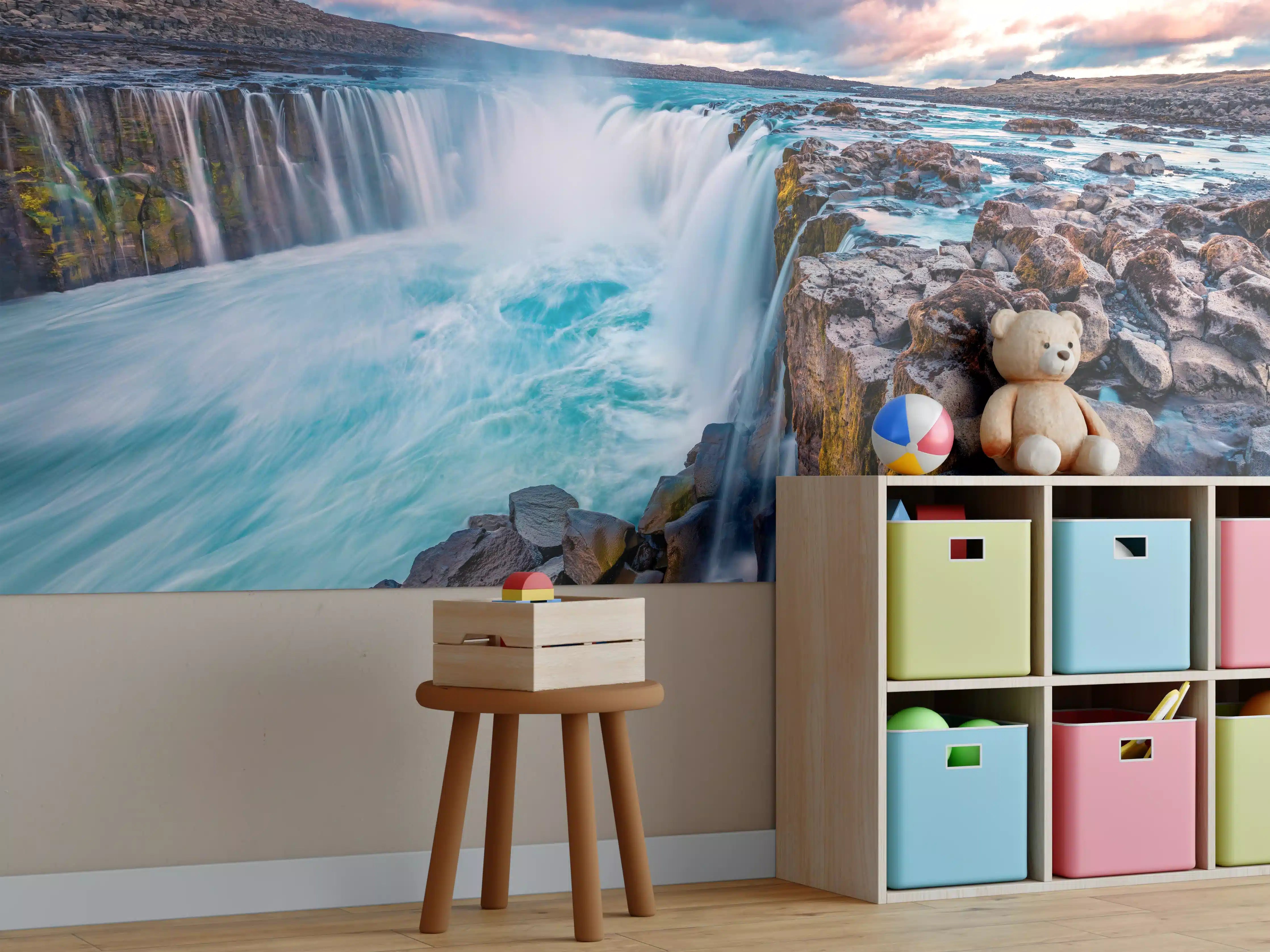 Kinderzimmer Wandgestaltung - Kraftvolle Sommeransicht des Selfoss-Wasserfalls