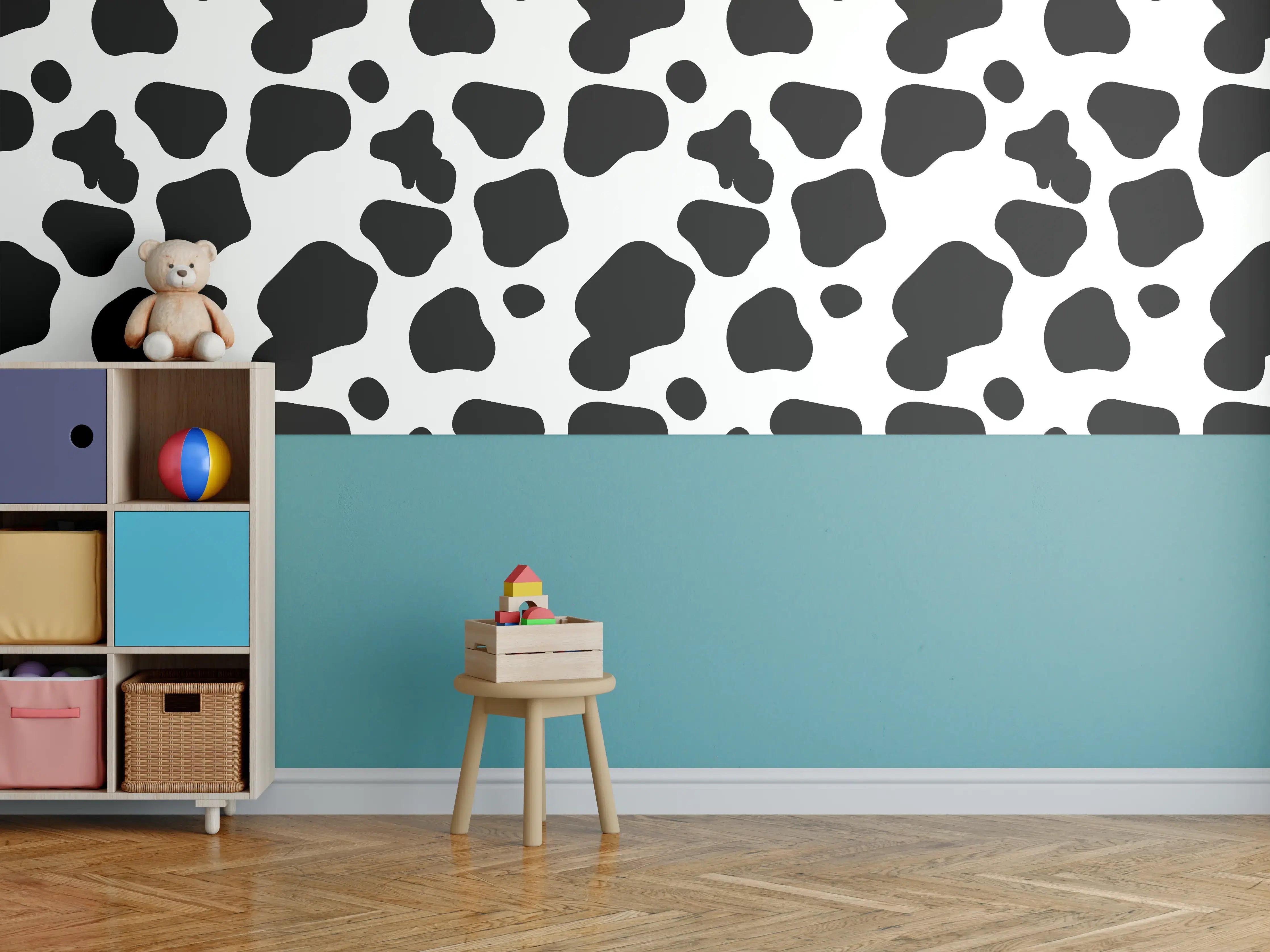 Kinderzimmer Wandgestaltung - Kraftvolles Cow-Print Muster in Schwarz-Weiß