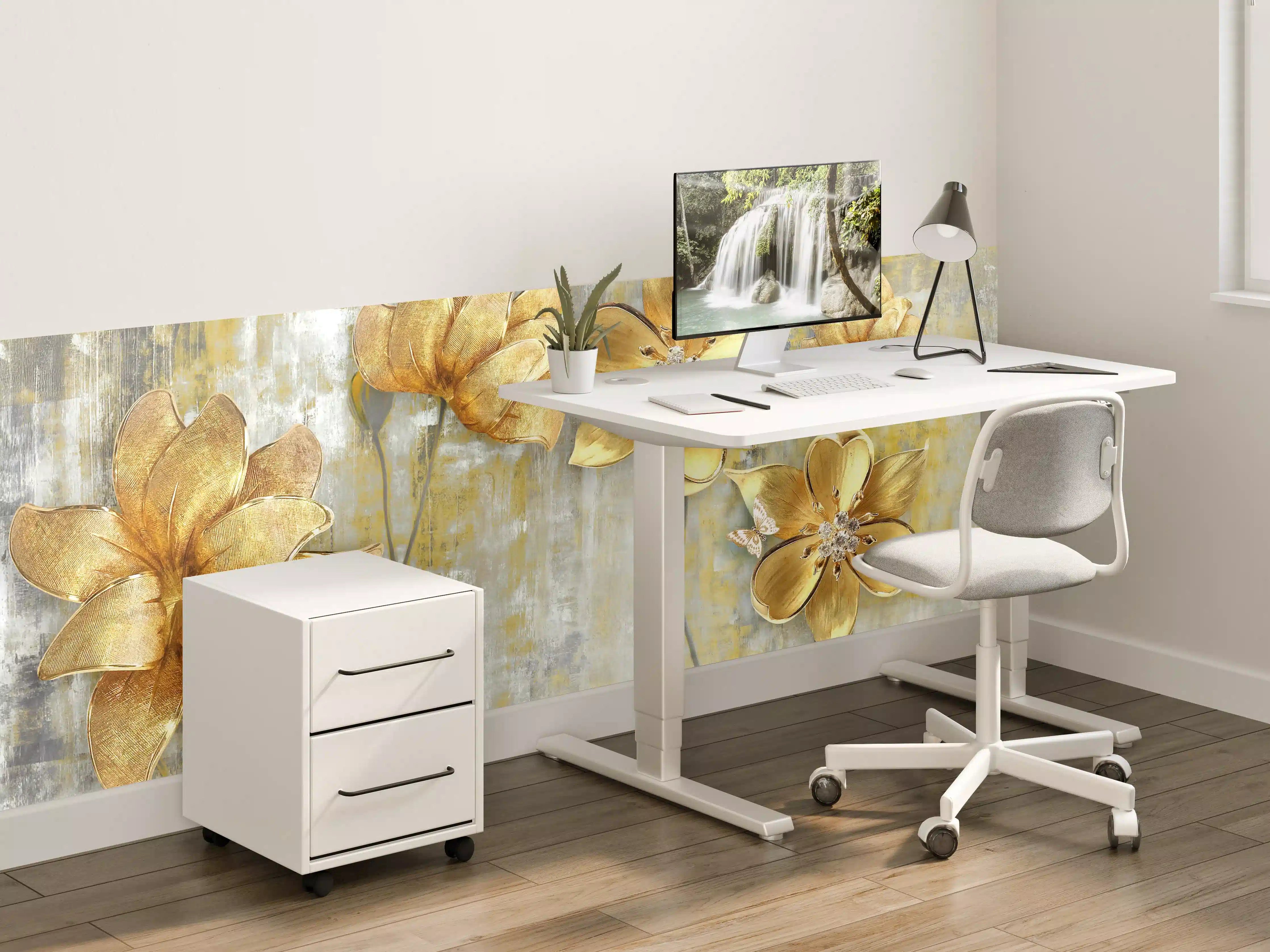 Kinderzimmer Wandgestaltung - Künstlerische Blattgold-Blumen