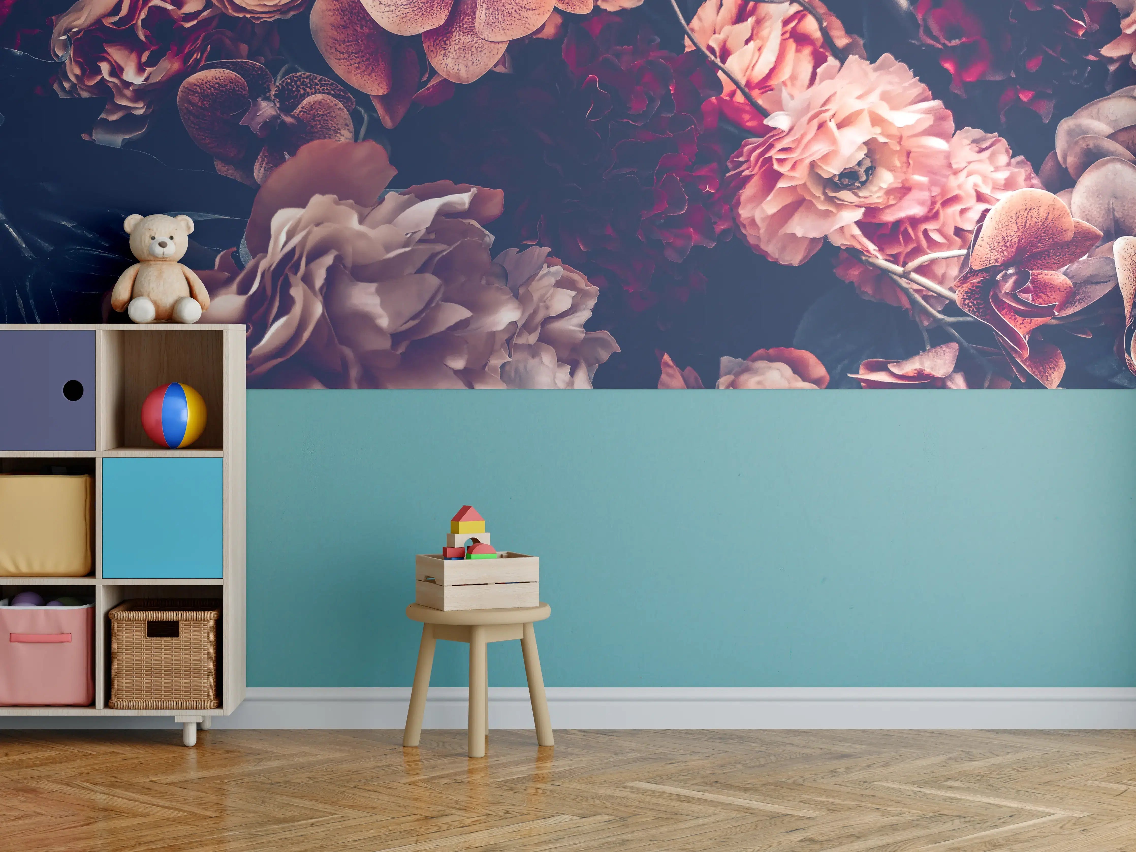 Kinderzimmer Wandgestaltung - Künstliche Blumen im Vintage-Stil