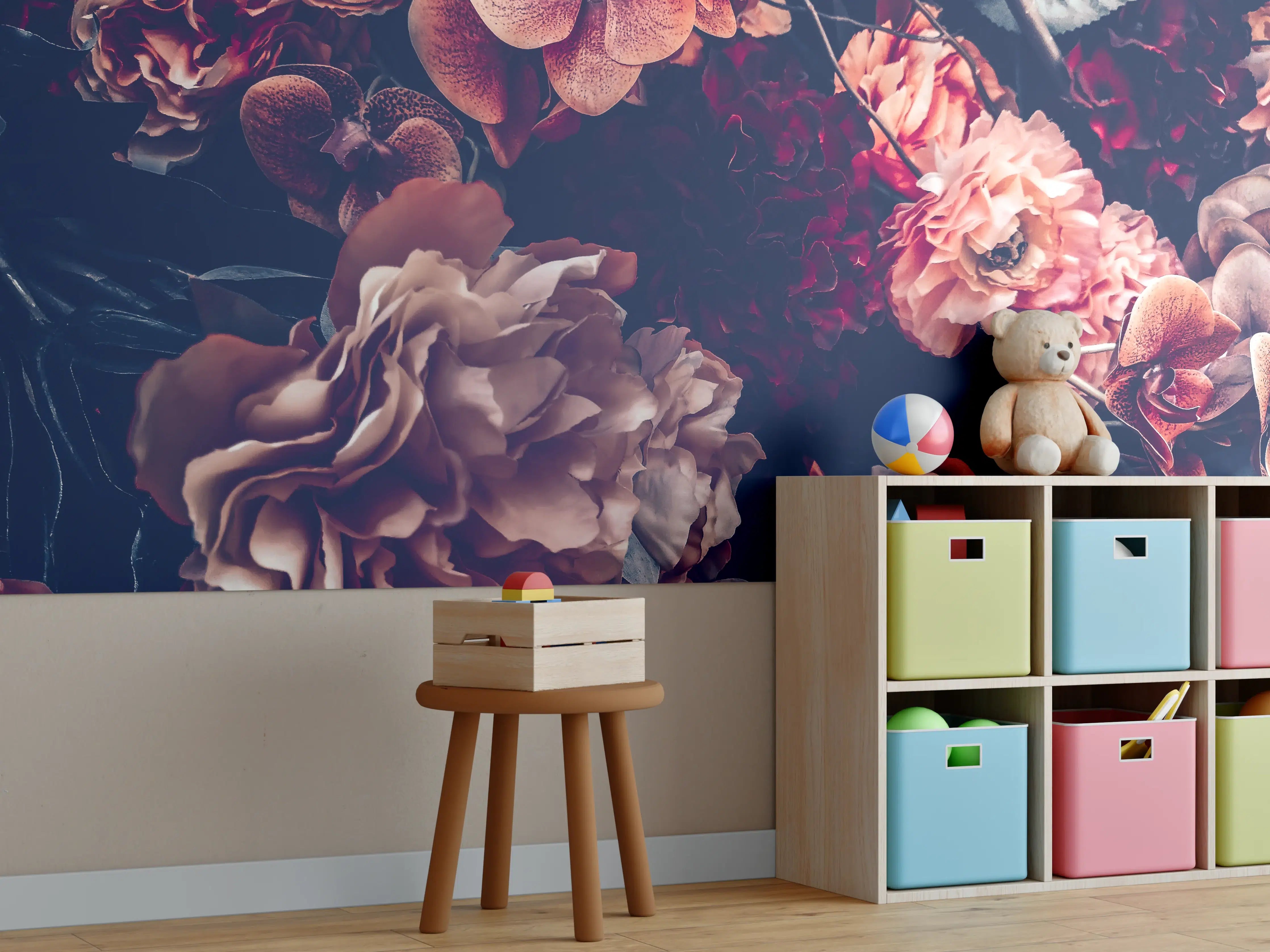 Kinderzimmer Wandgestaltung - Künstliche Blumen im Vintage-Stil