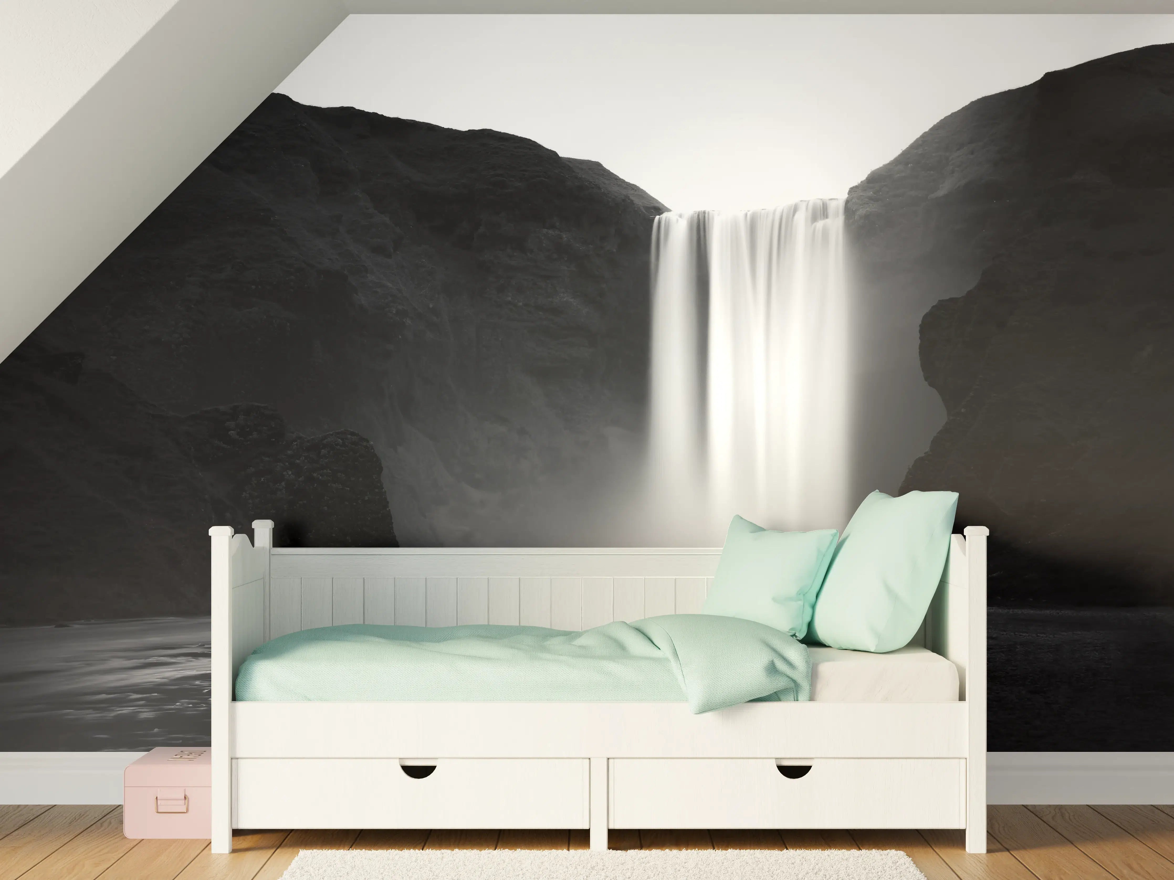 Kinderzimmer Wandgestaltung - Kunstfotografie - Skogafoss Wasserfall, Island