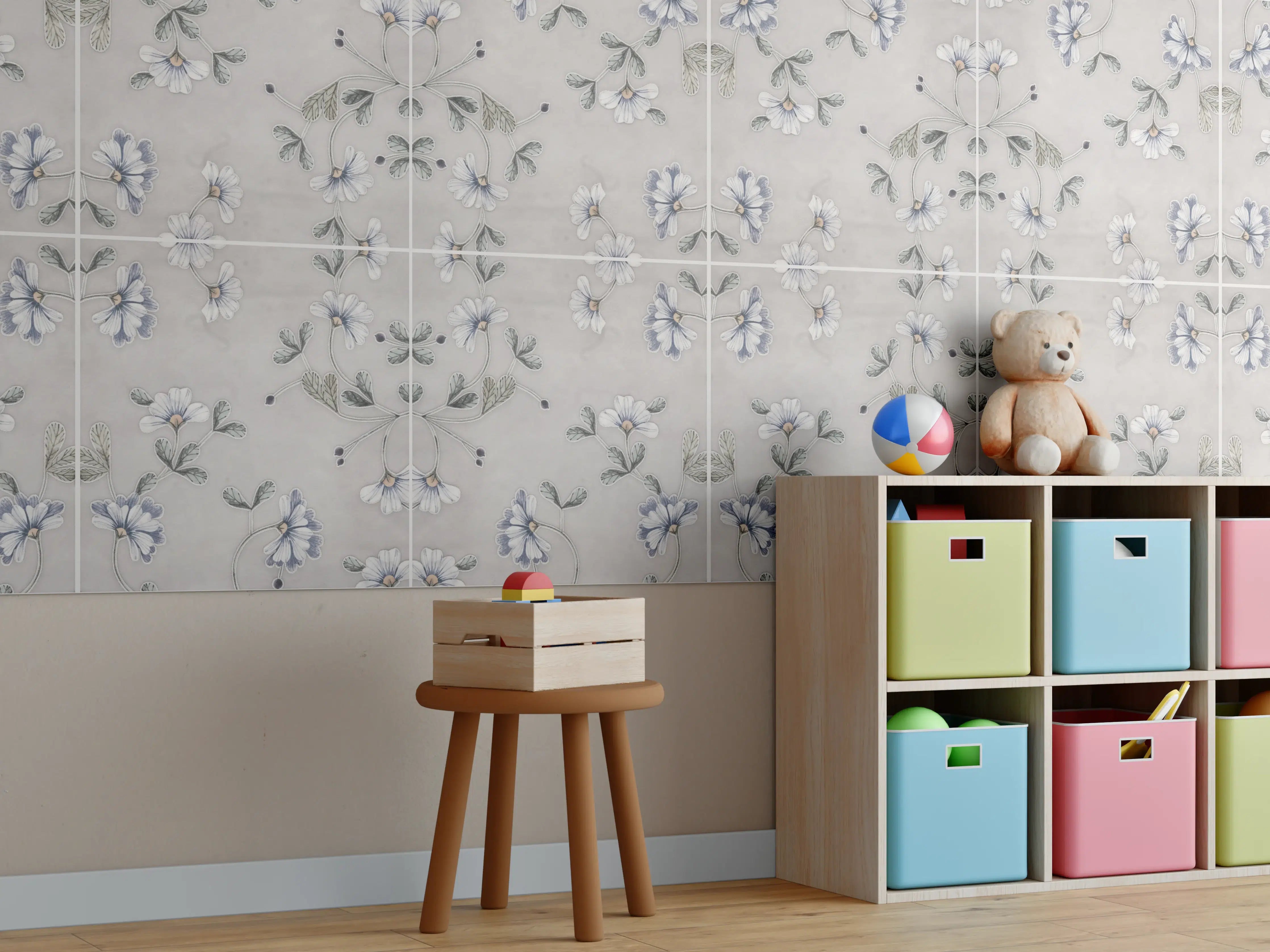 Kinderzimmer Wandgestaltung - Lädierte Vintage Patchwork-Fliesen
