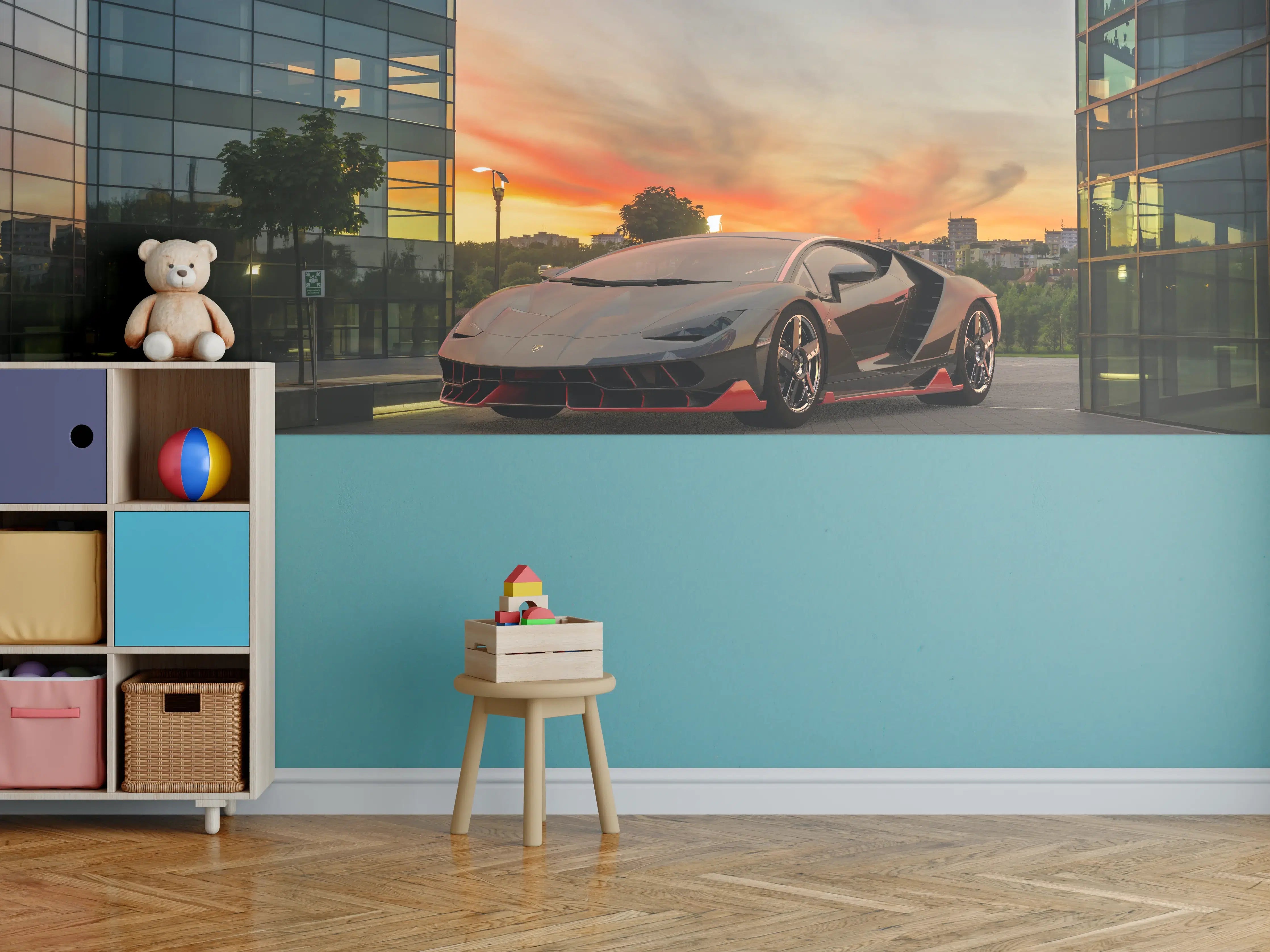 Kinderzimmer Wandgestaltung - Lamborghini Centenario bei Sonnenuntergang