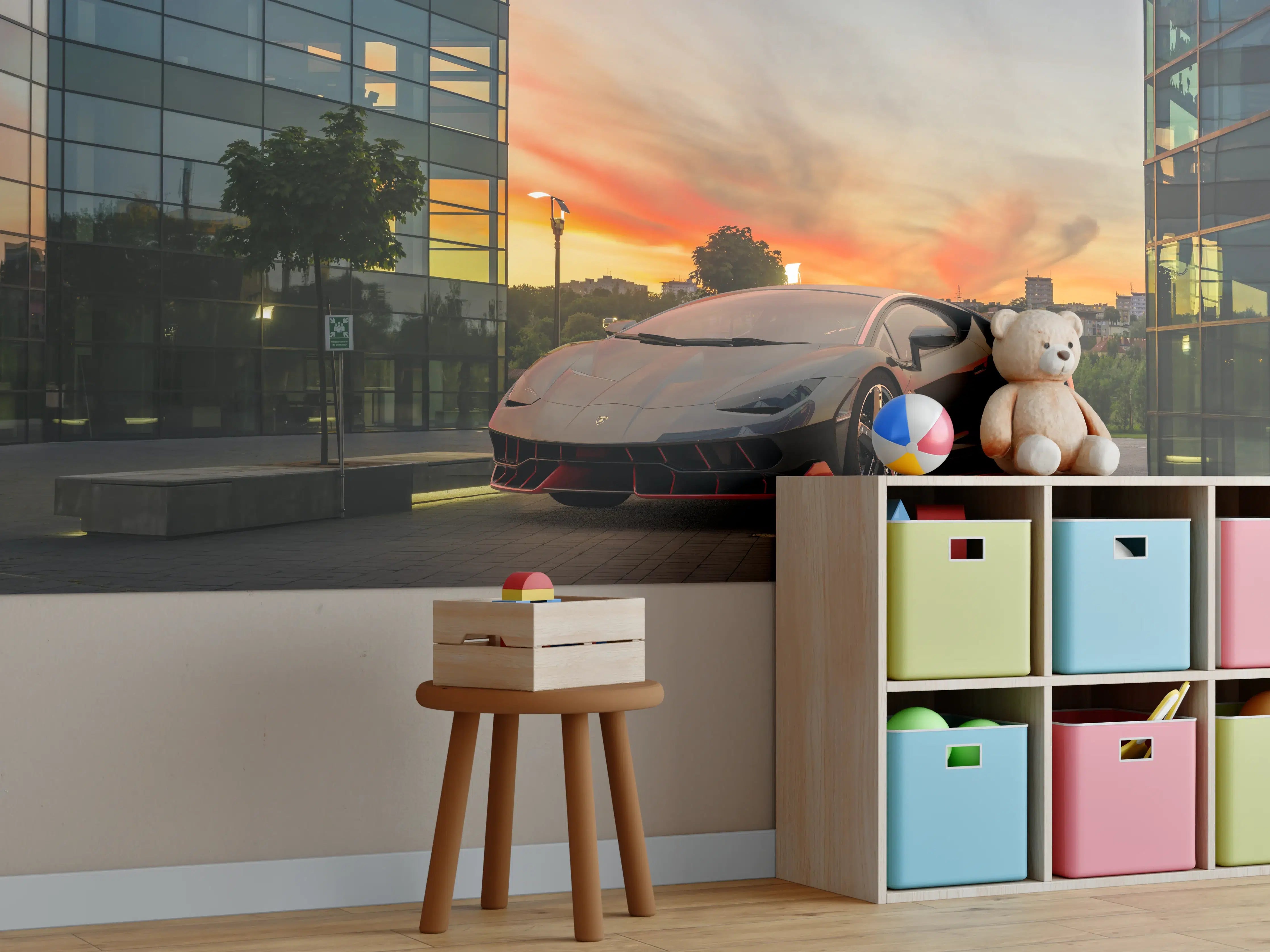 Kinderzimmer Wandgestaltung - Lamborghini Centenario bei Sonnenuntergang