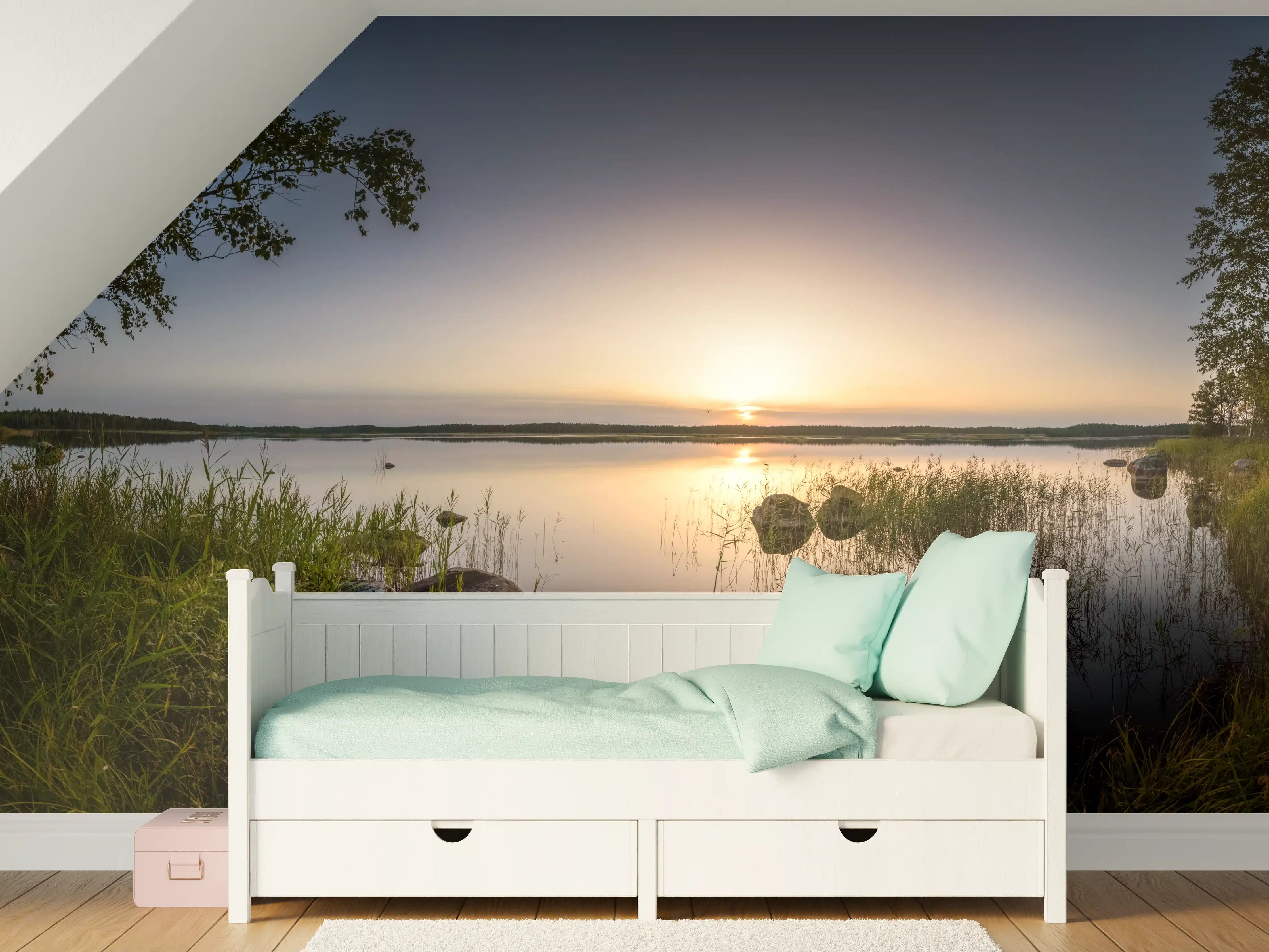 Kinderzimmer Wandgestaltung - Landschaft in der Dämmerung - Sonnenuntergang