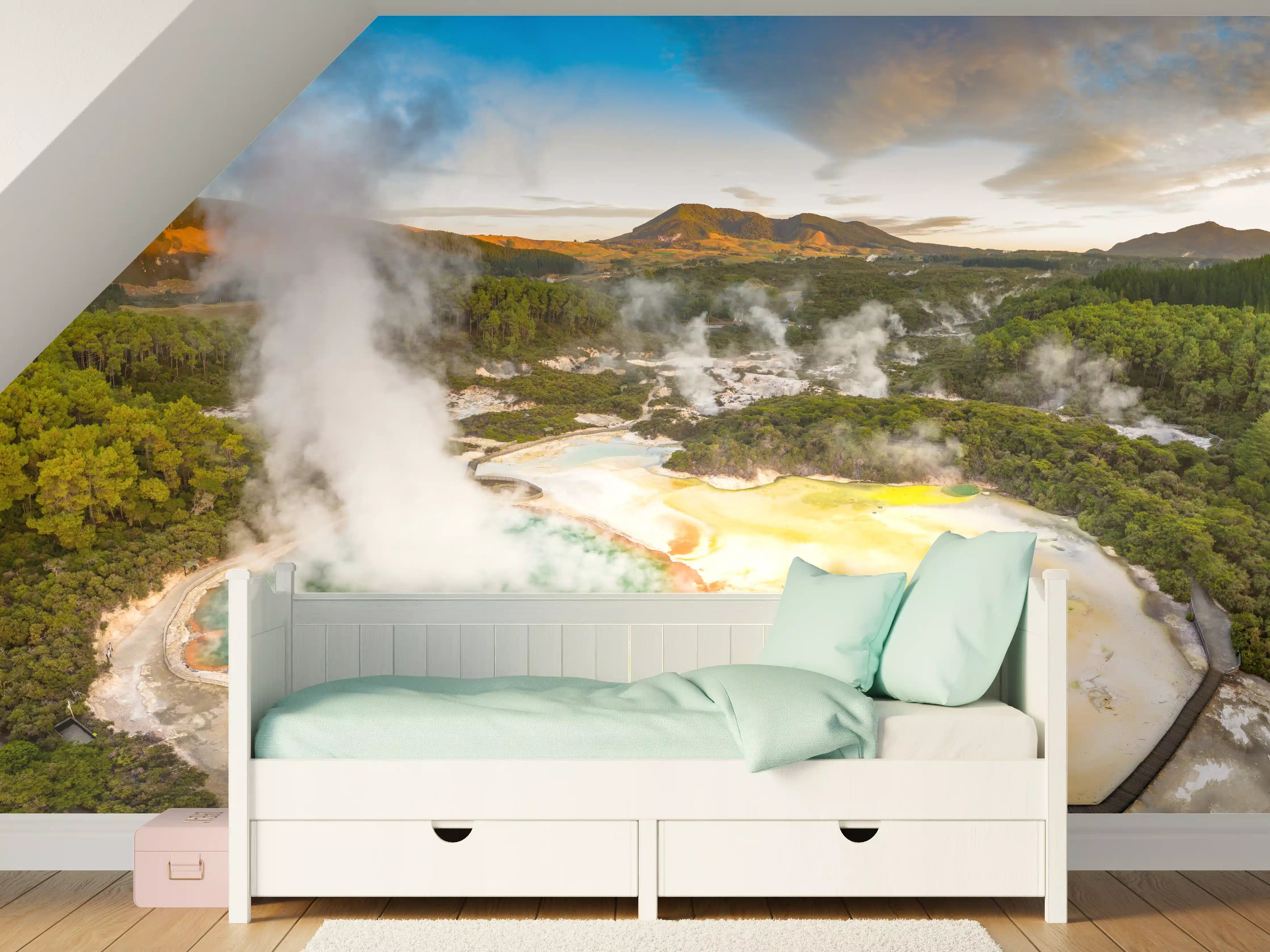 Kinderzimmer Wandgestaltung - Landschaft mit kochend heißem Schlamm