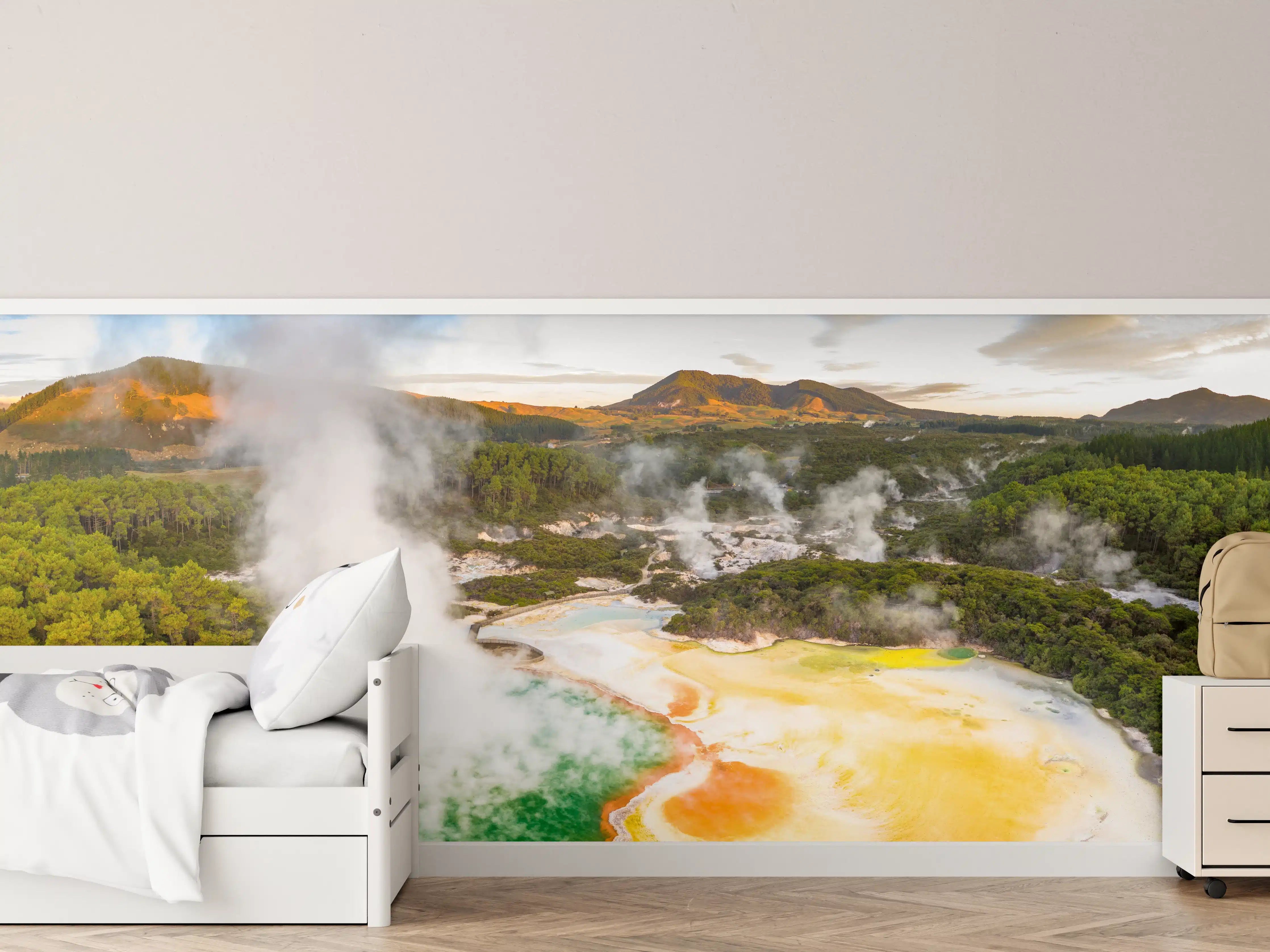 Kinderzimmer Wandgestaltung - Landschaft mit kochend heißem Schlamm