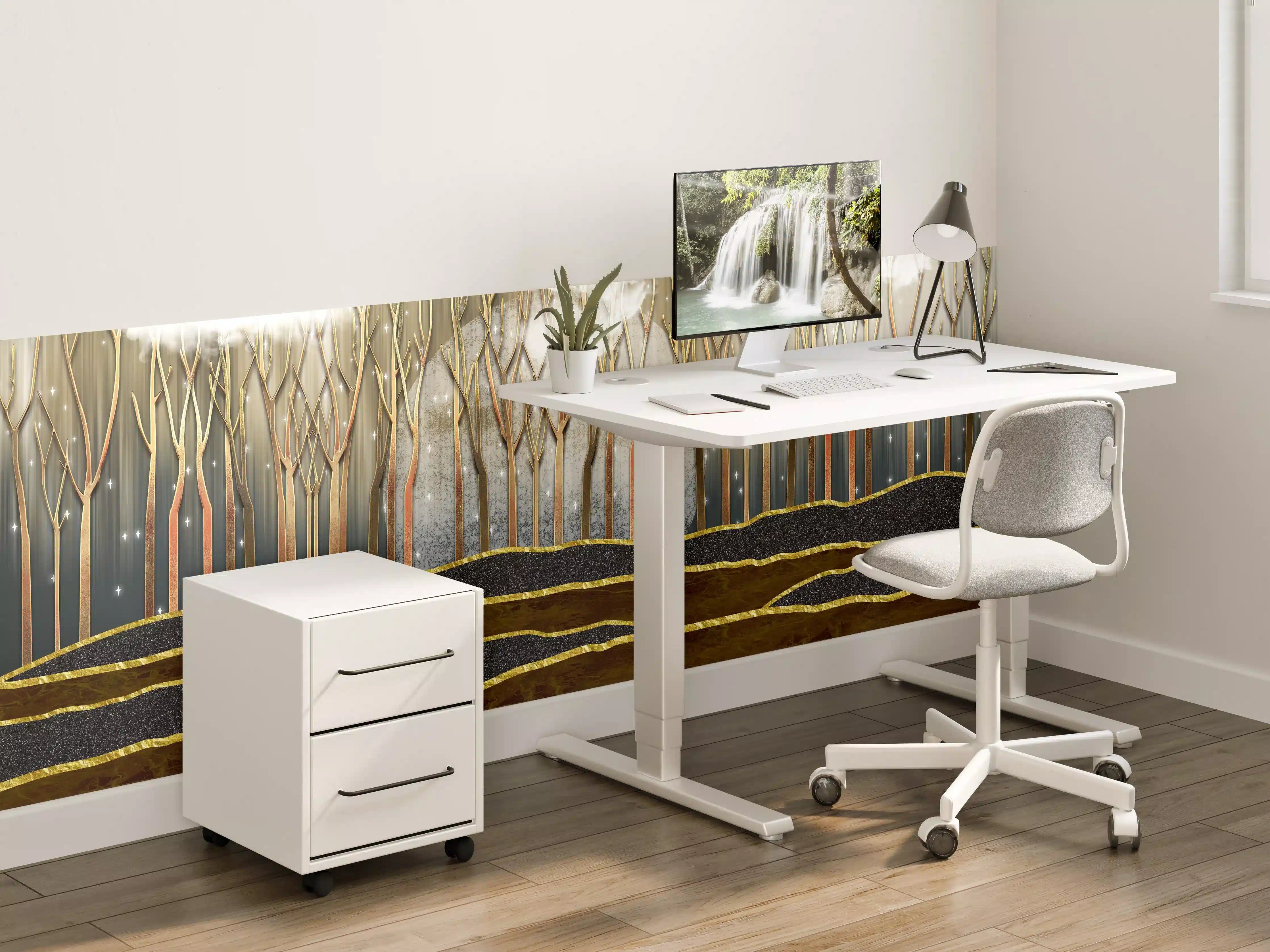 Kinderzimmer Wandgestaltung - Landschafts Kunst- goldene Bäume