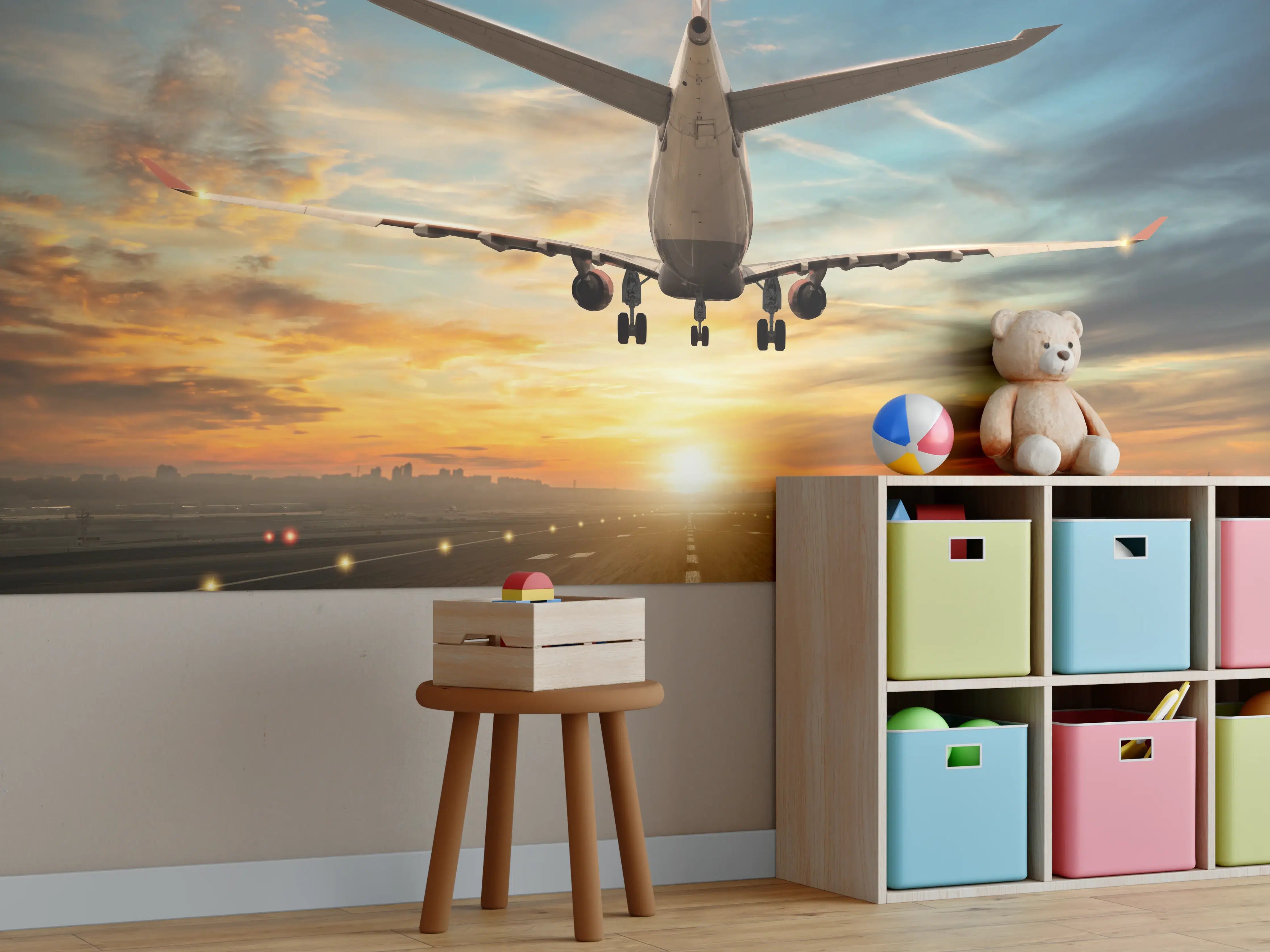 Kinderzimmer Wandgestaltung - Landung bei wunderschönem Sonnenuntergang
