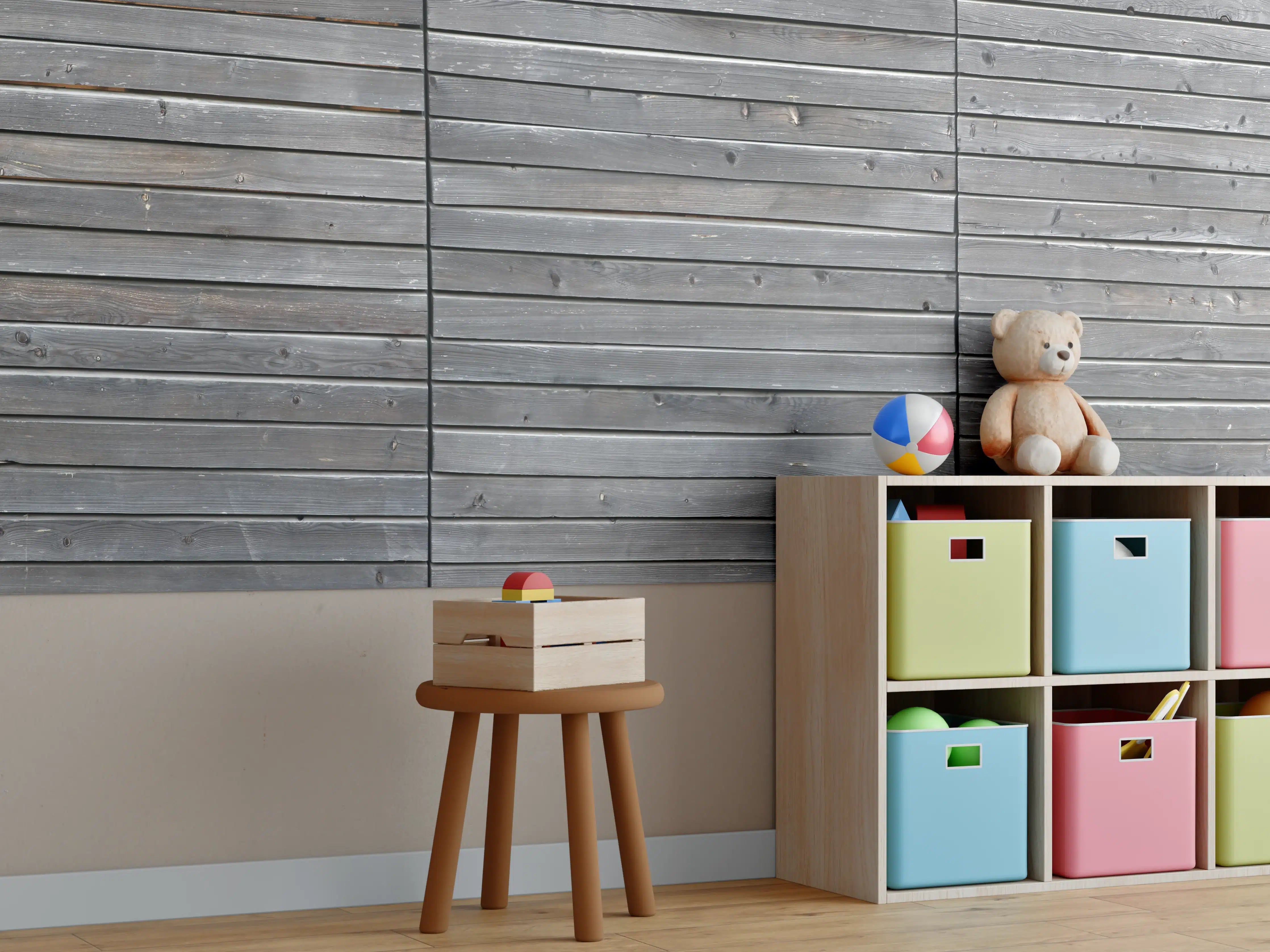 Kinderzimmer Wandgestaltung - Langer grauer Holzzaun