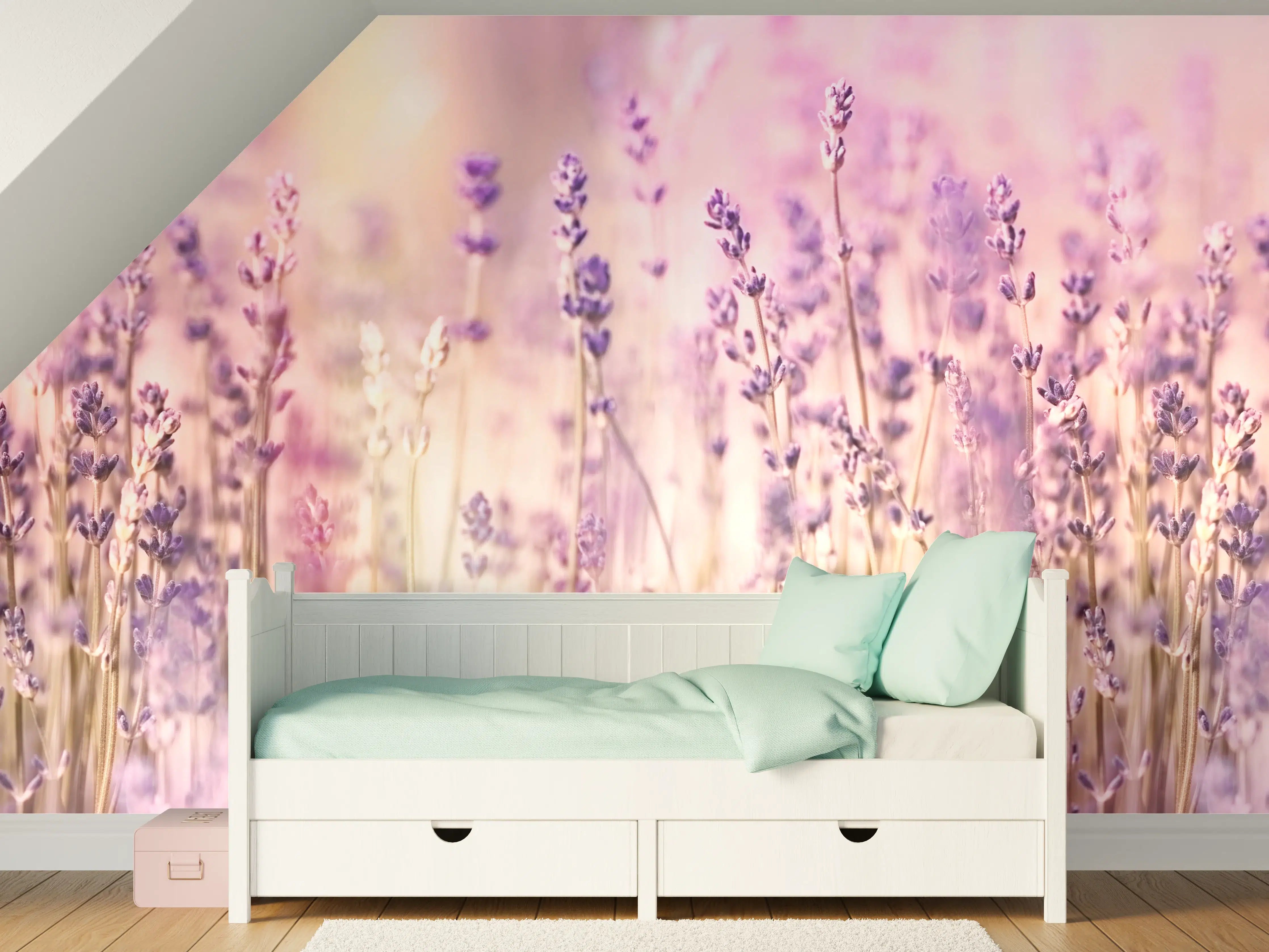 Kinderzimmer Wandgestaltung - Lavendelfeld Pastell Lila Rosa