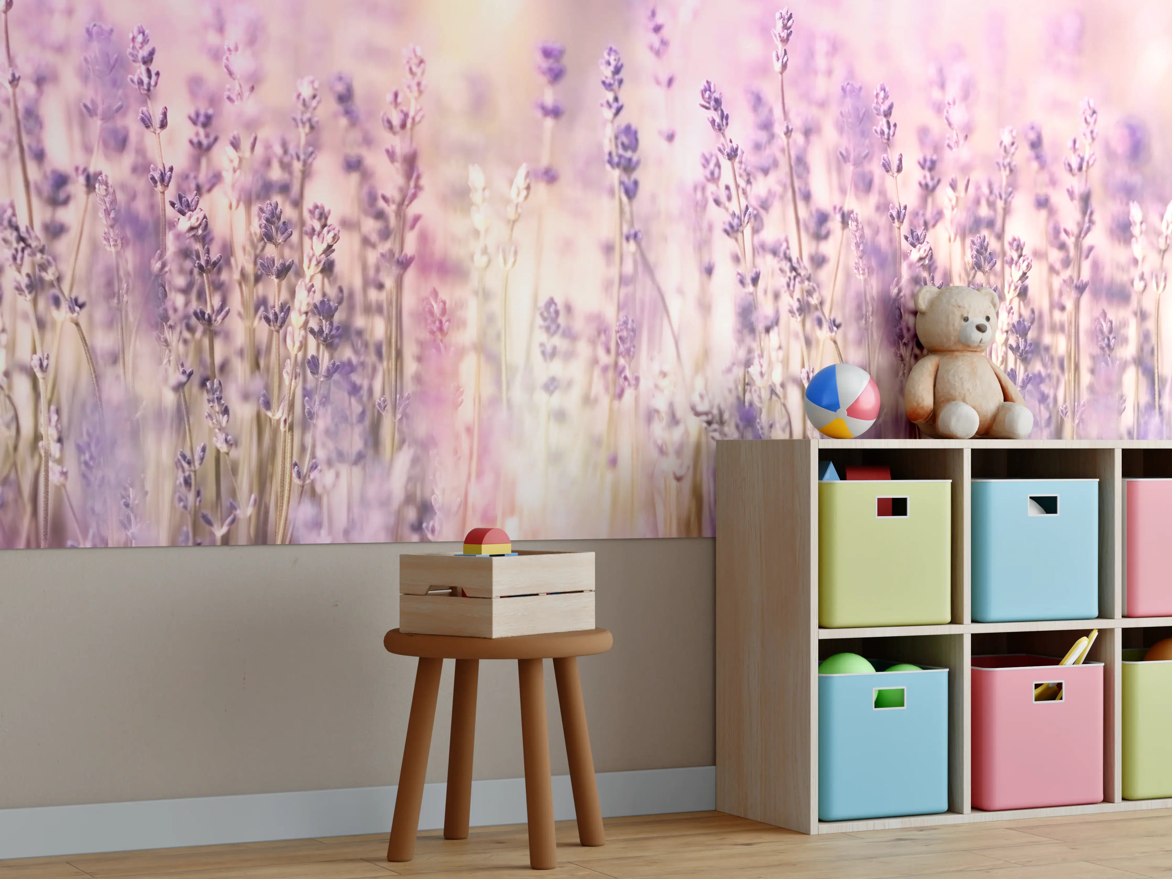 Kinderzimmer Wandgestaltung - Lavendelfeld Pastell Lila Rosa