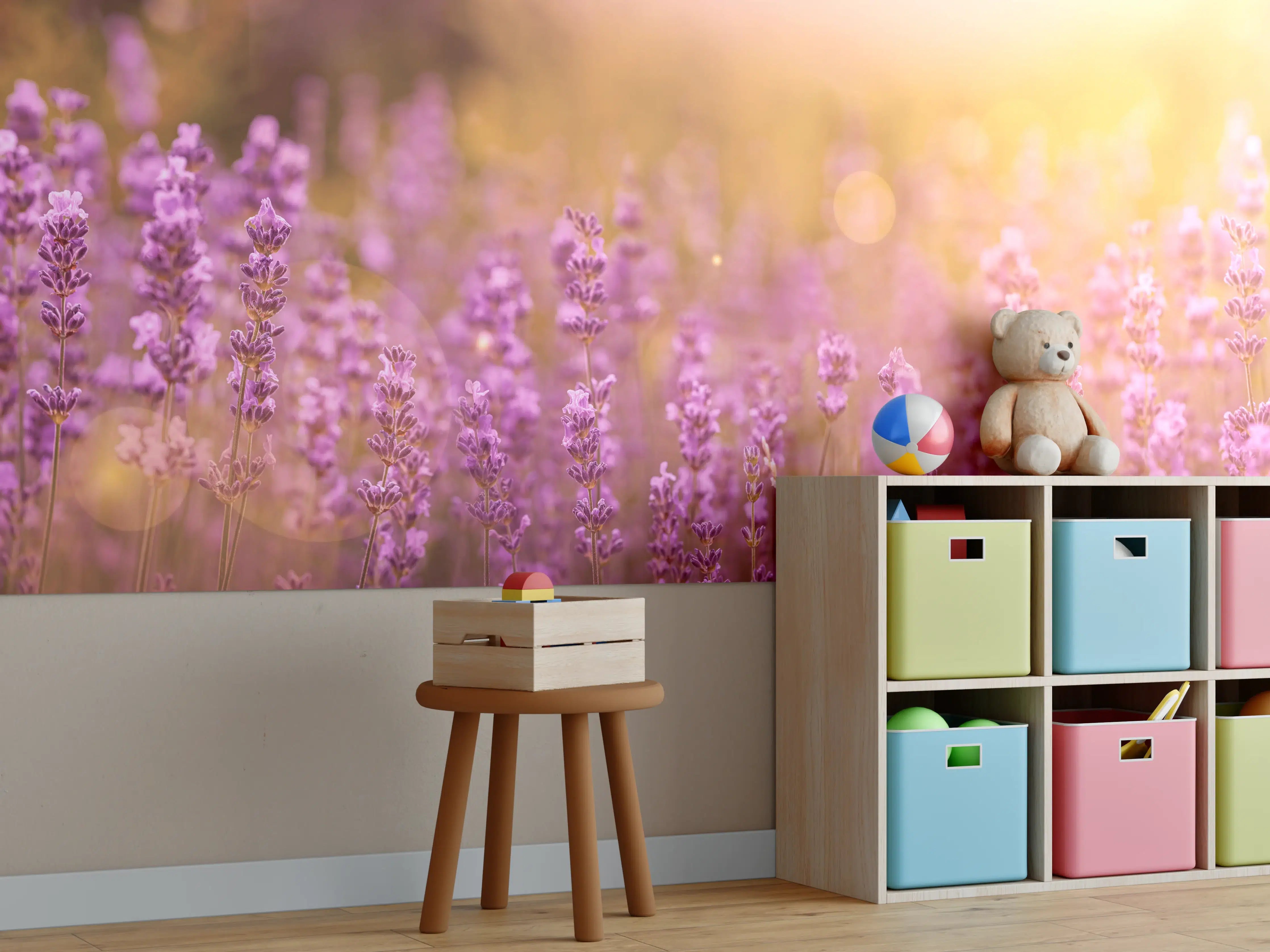 Kinderzimmer Wandgestaltung - Lavendelfeld im warmen Abendlicht