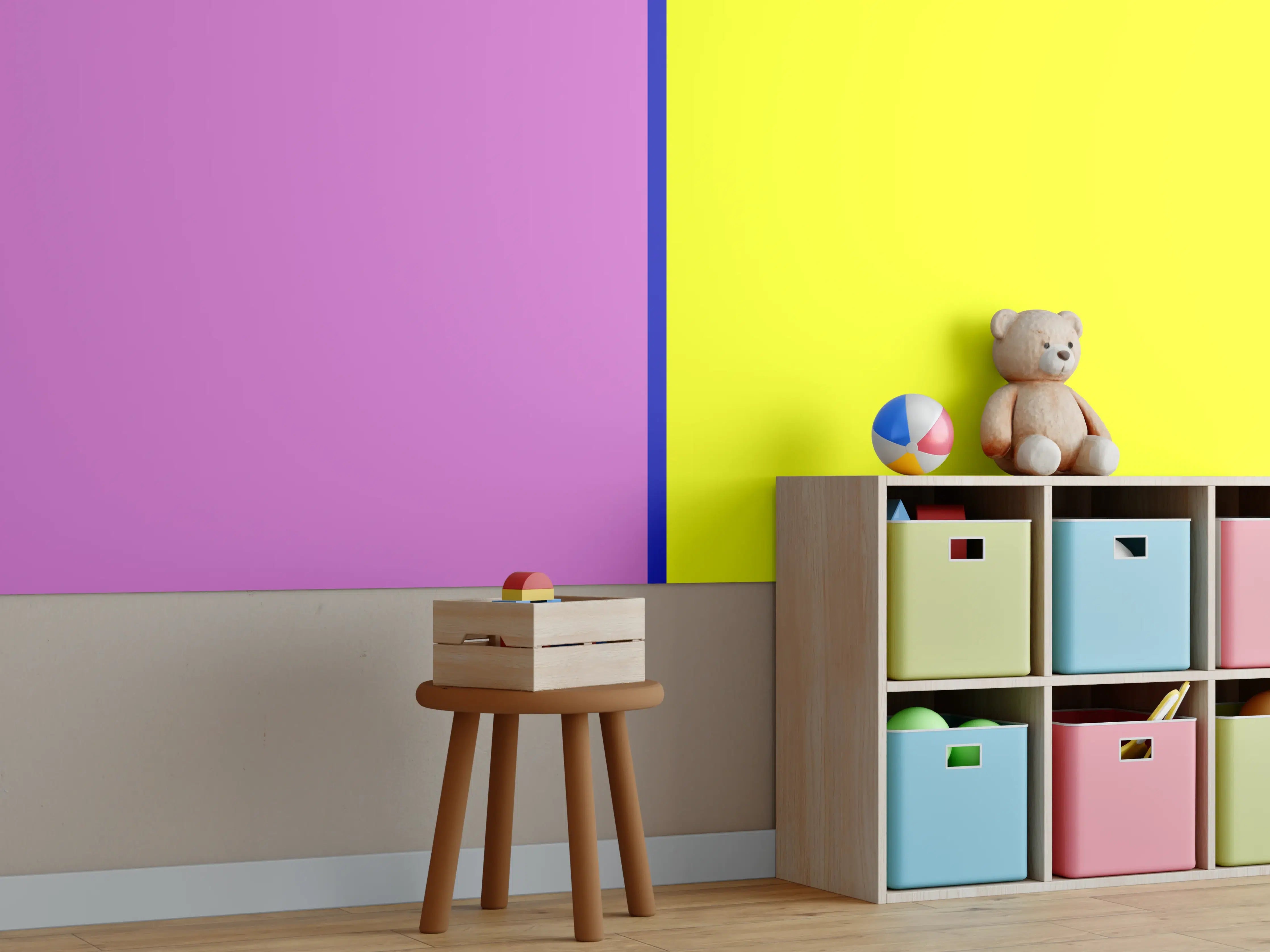 Kinderzimmer Wandgestaltung - Lebendige Farbkombination in moderner Wandgestaltung
