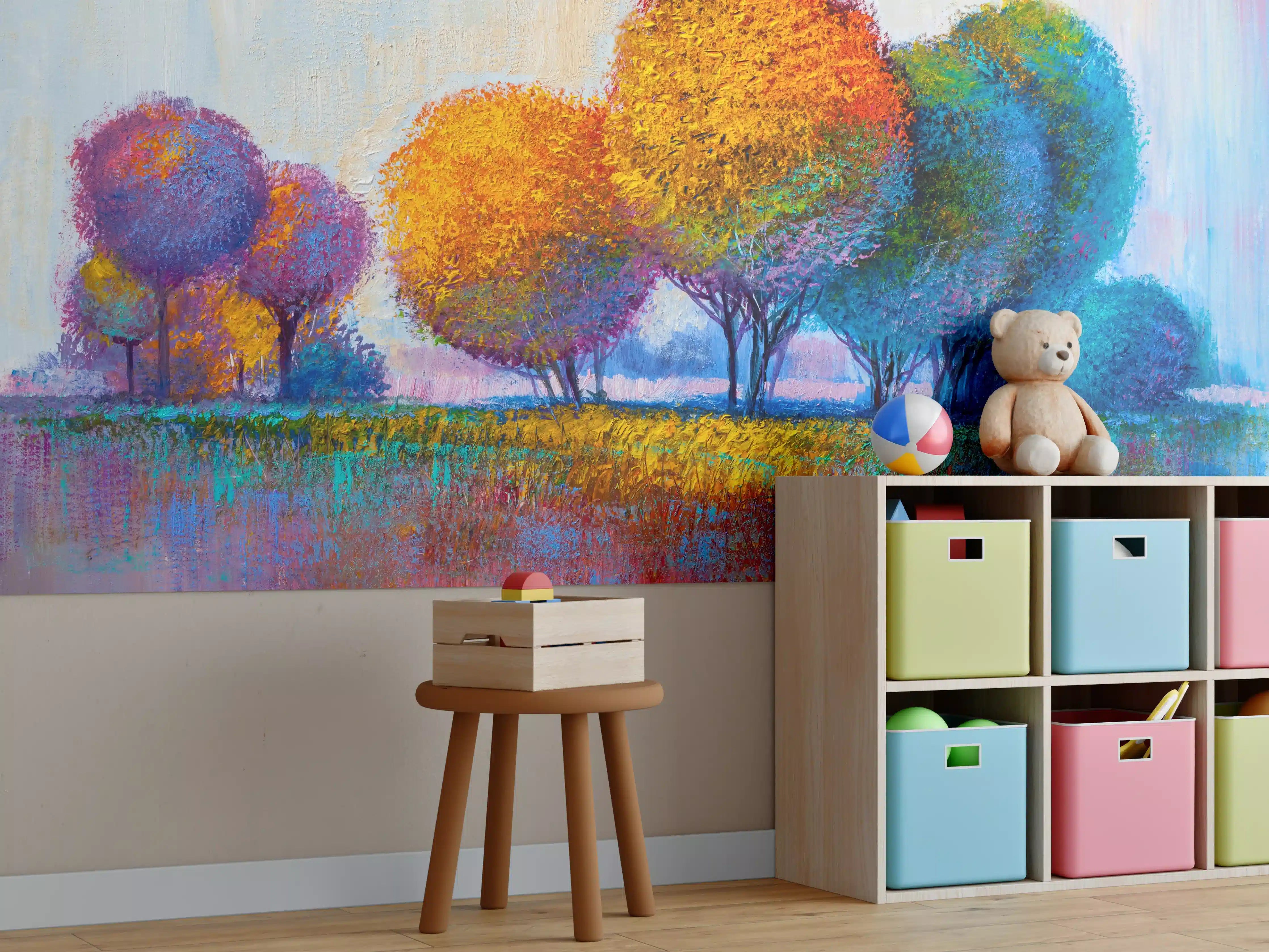 Kinderzimmer Wandgestaltung - Lebendige Herbstbaumlandschaft