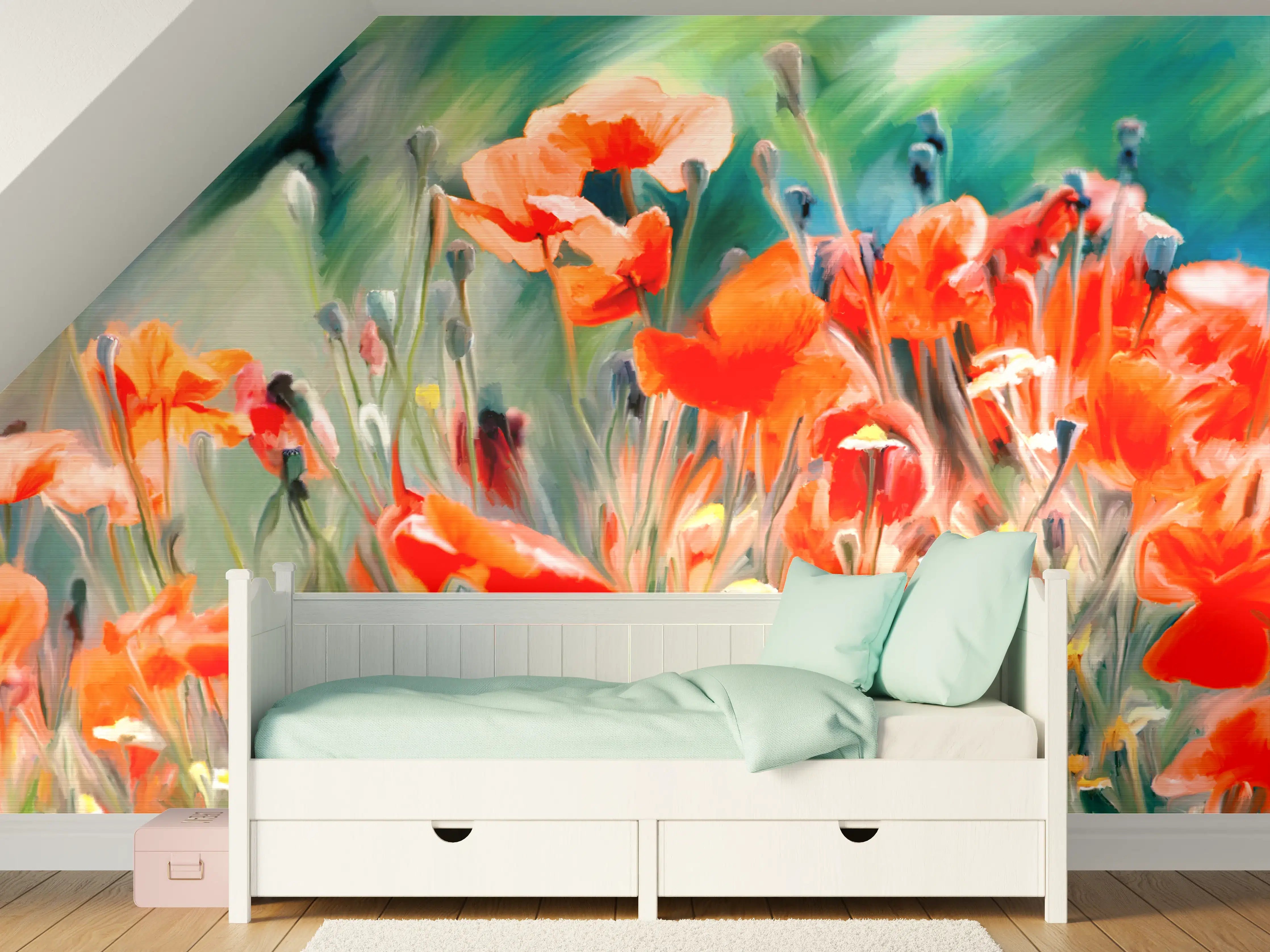 Kinderzimmer Wandgestaltung - Lebendige Mohnblumen in freier Natur