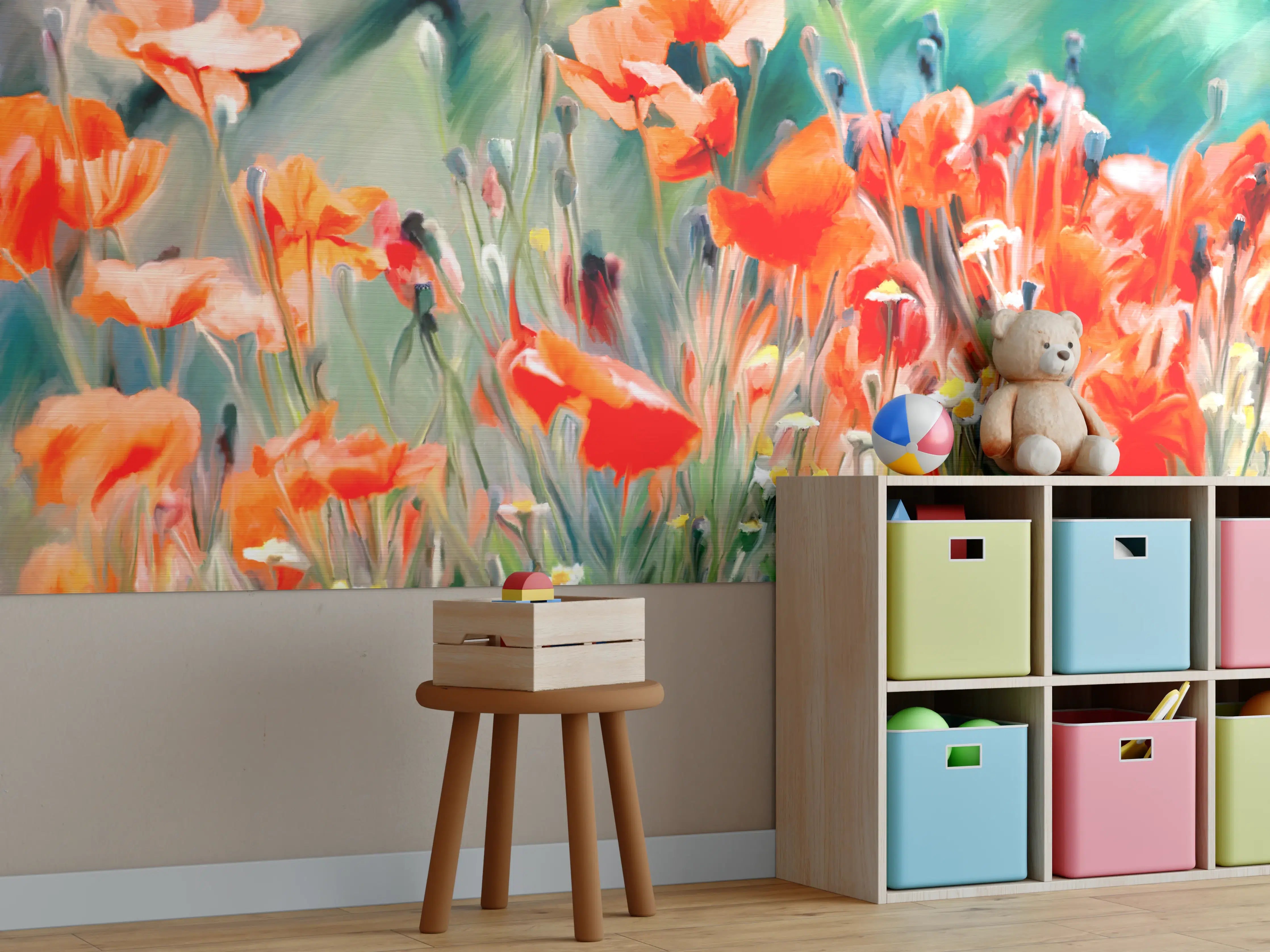 Kinderzimmer Wandgestaltung - Lebendige Mohnblumen in freier Natur