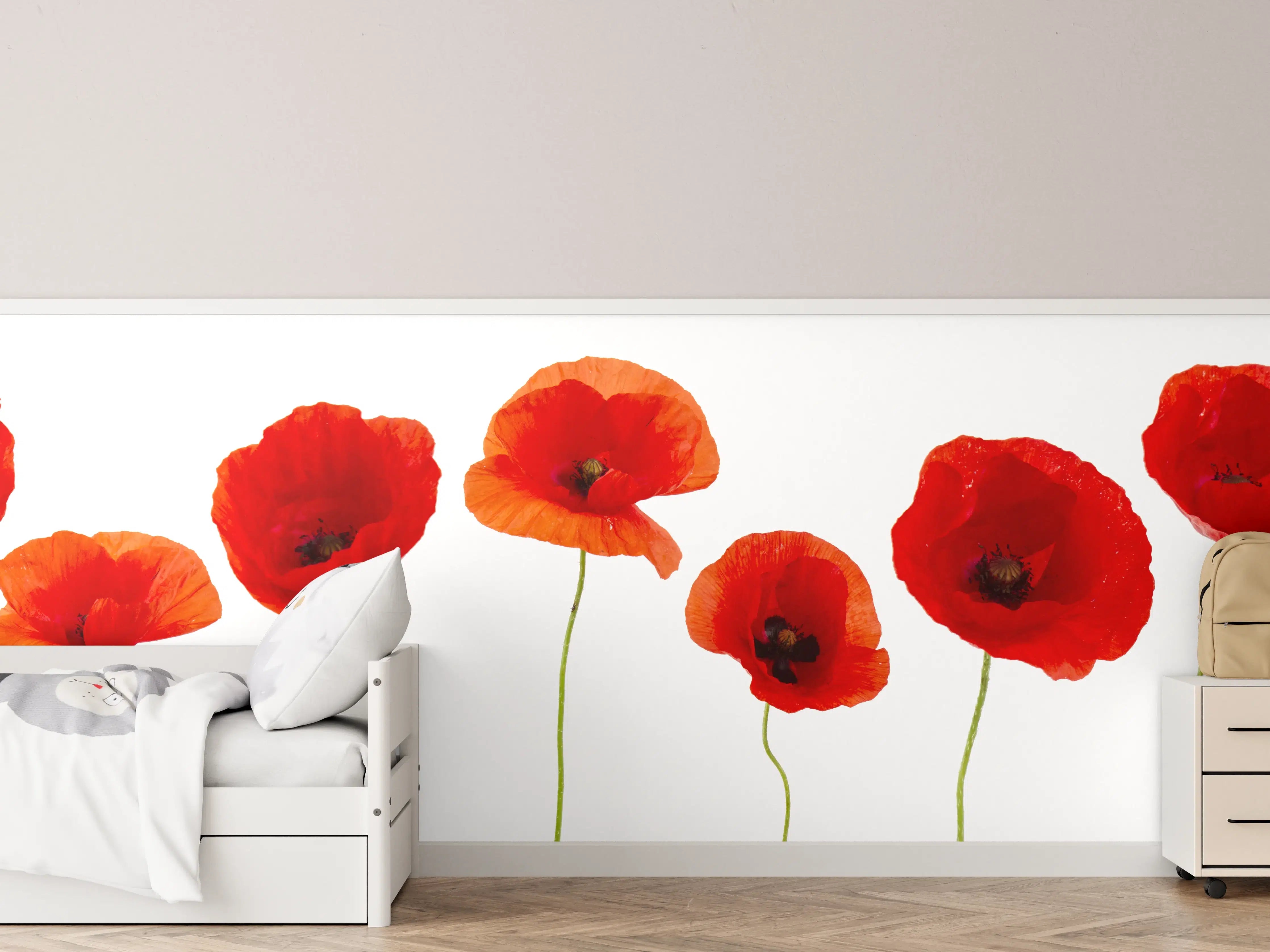 Kinderzimmer Wandgestaltung - Lebendige Mohnblumen mit Orange-rot Farbgebung