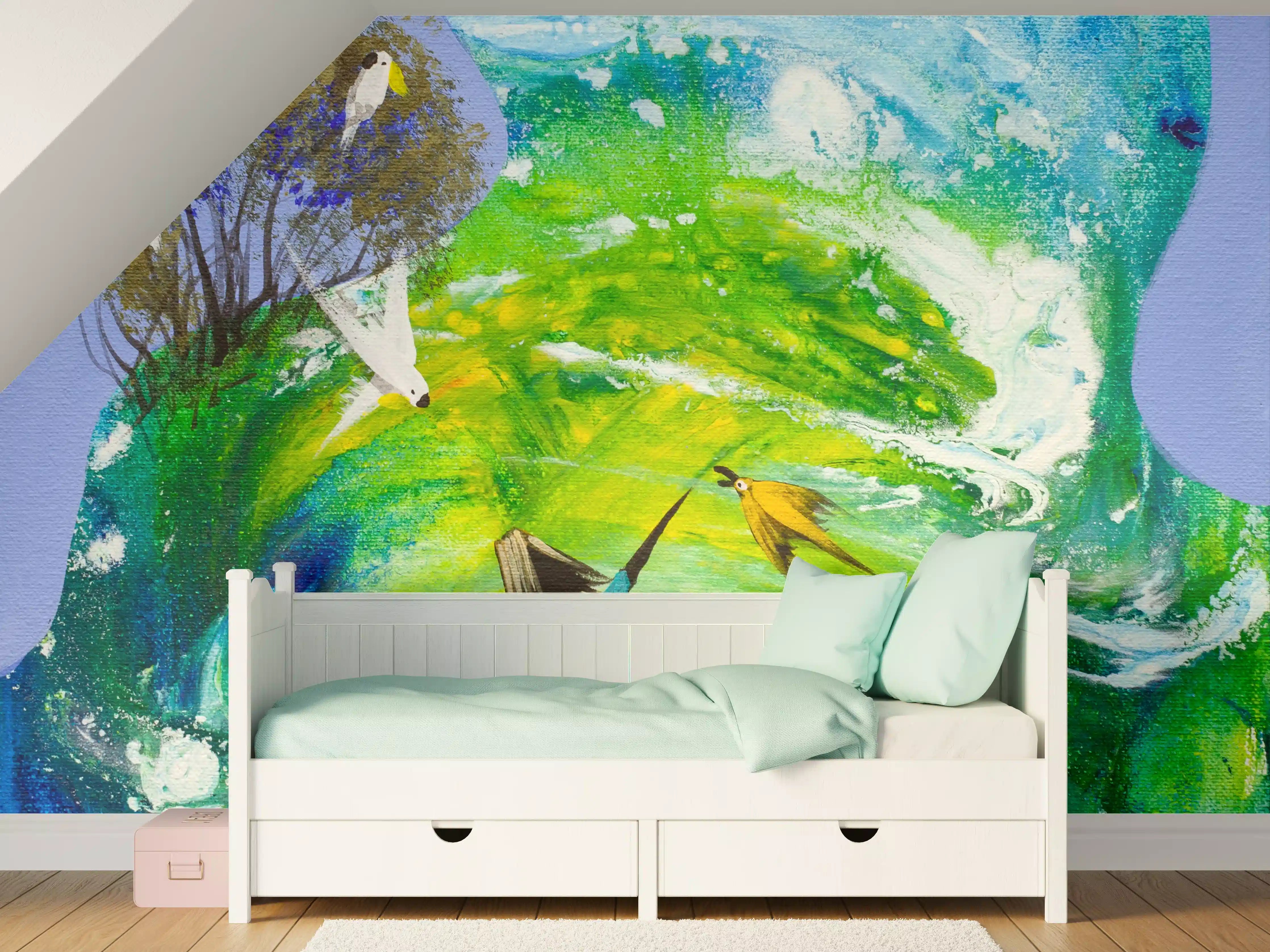 Kinderzimmer Wandgestaltung - Lebendige Wasseranimation mit tanzender Figur