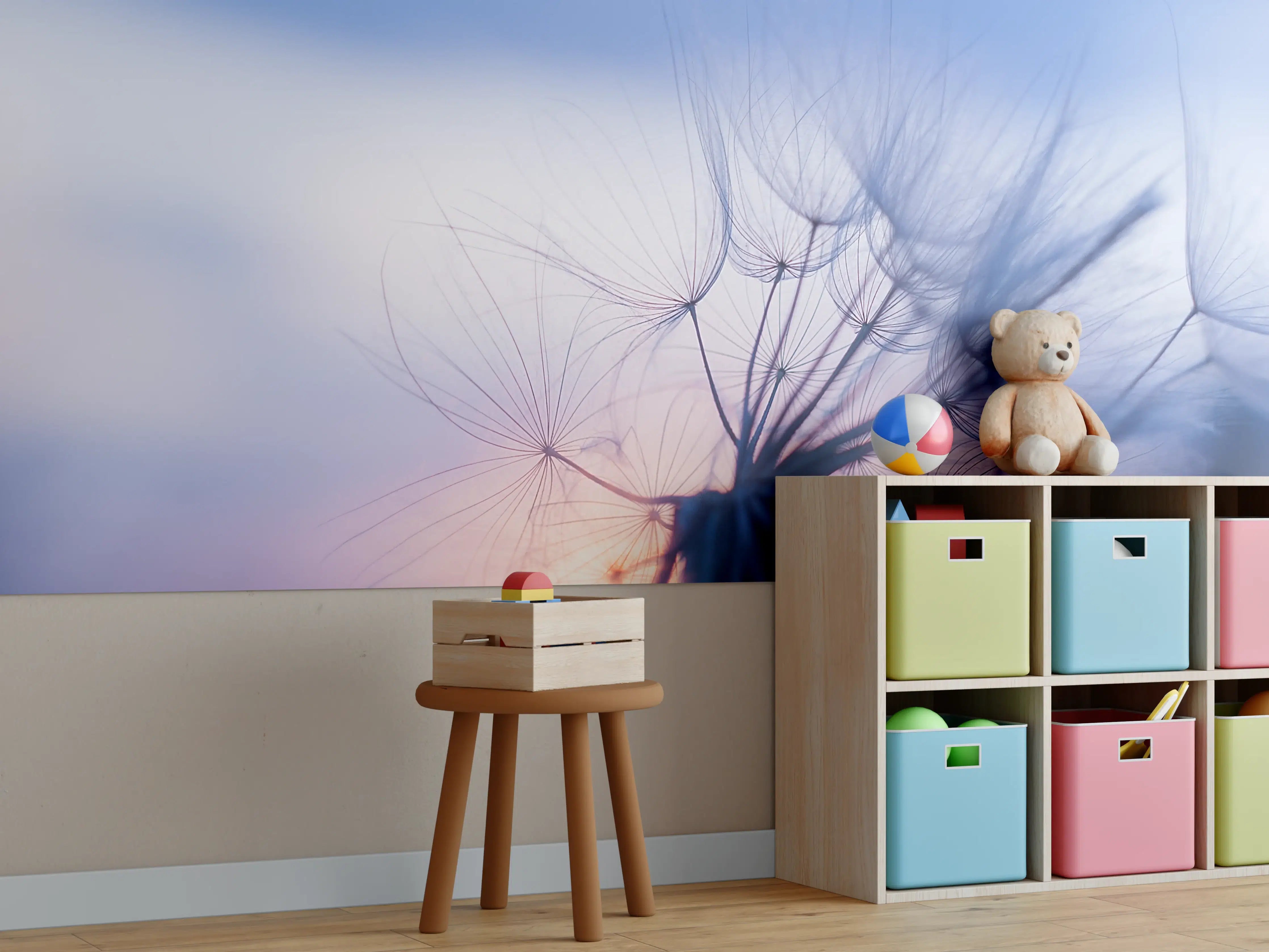 Kinderzimmer Wandgestaltung - Leichtes Pusteblumen im sanften Licht