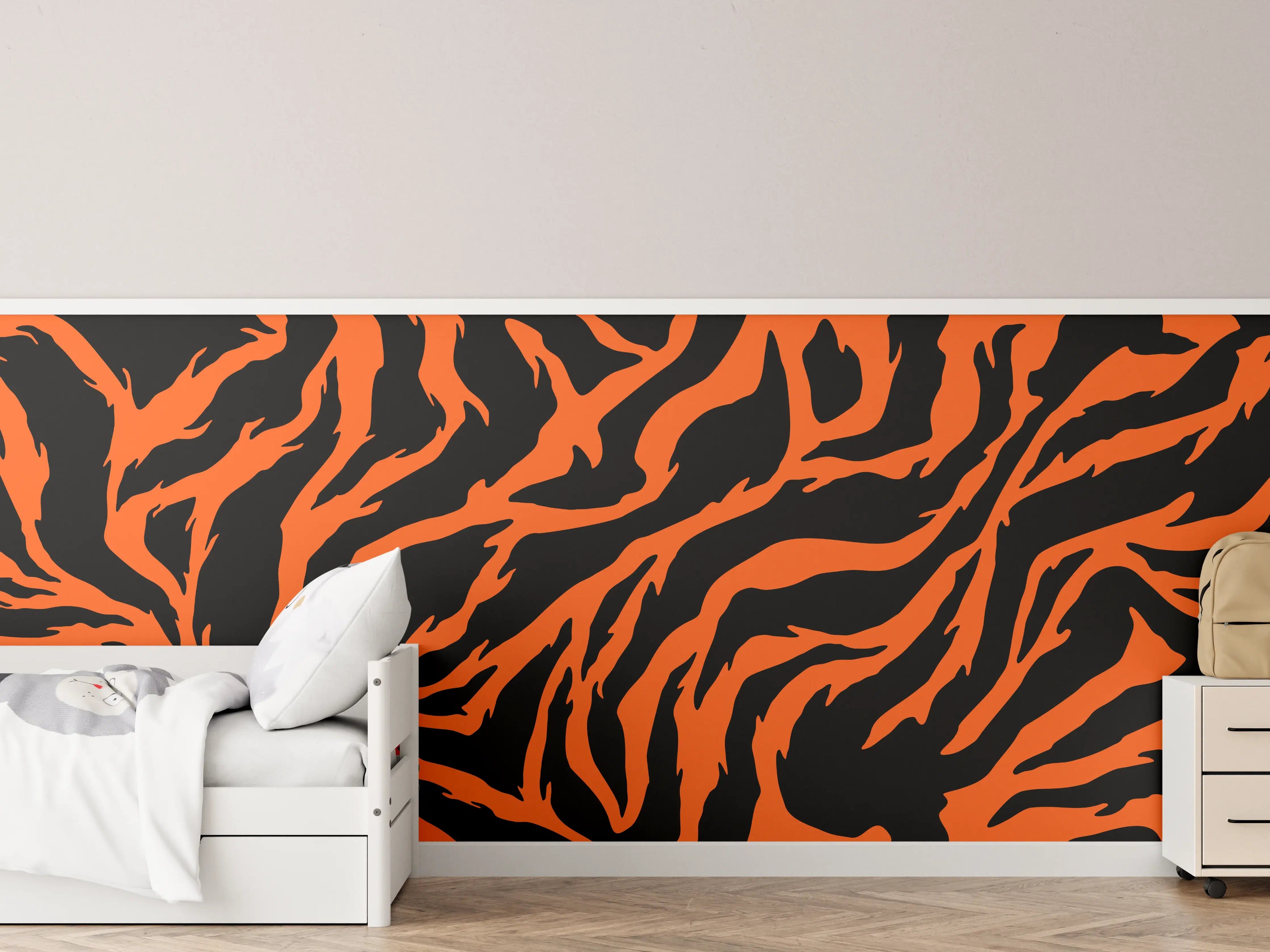 Kinderzimmer Wandgestaltung - Leopardenmuster in Orange und Schwarz