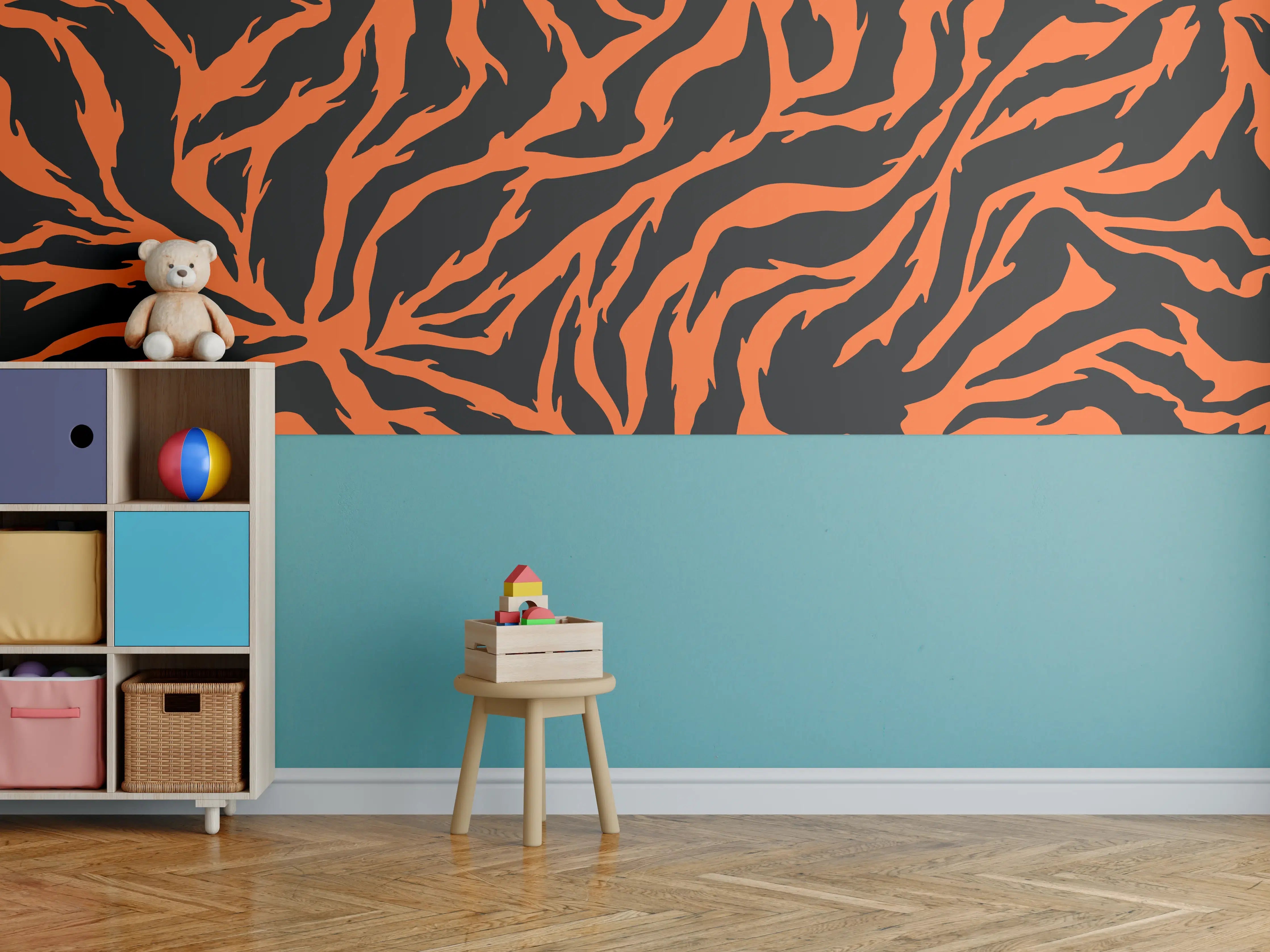 Kinderzimmer Wandgestaltung - Leopardenmuster in Orange und Schwarz