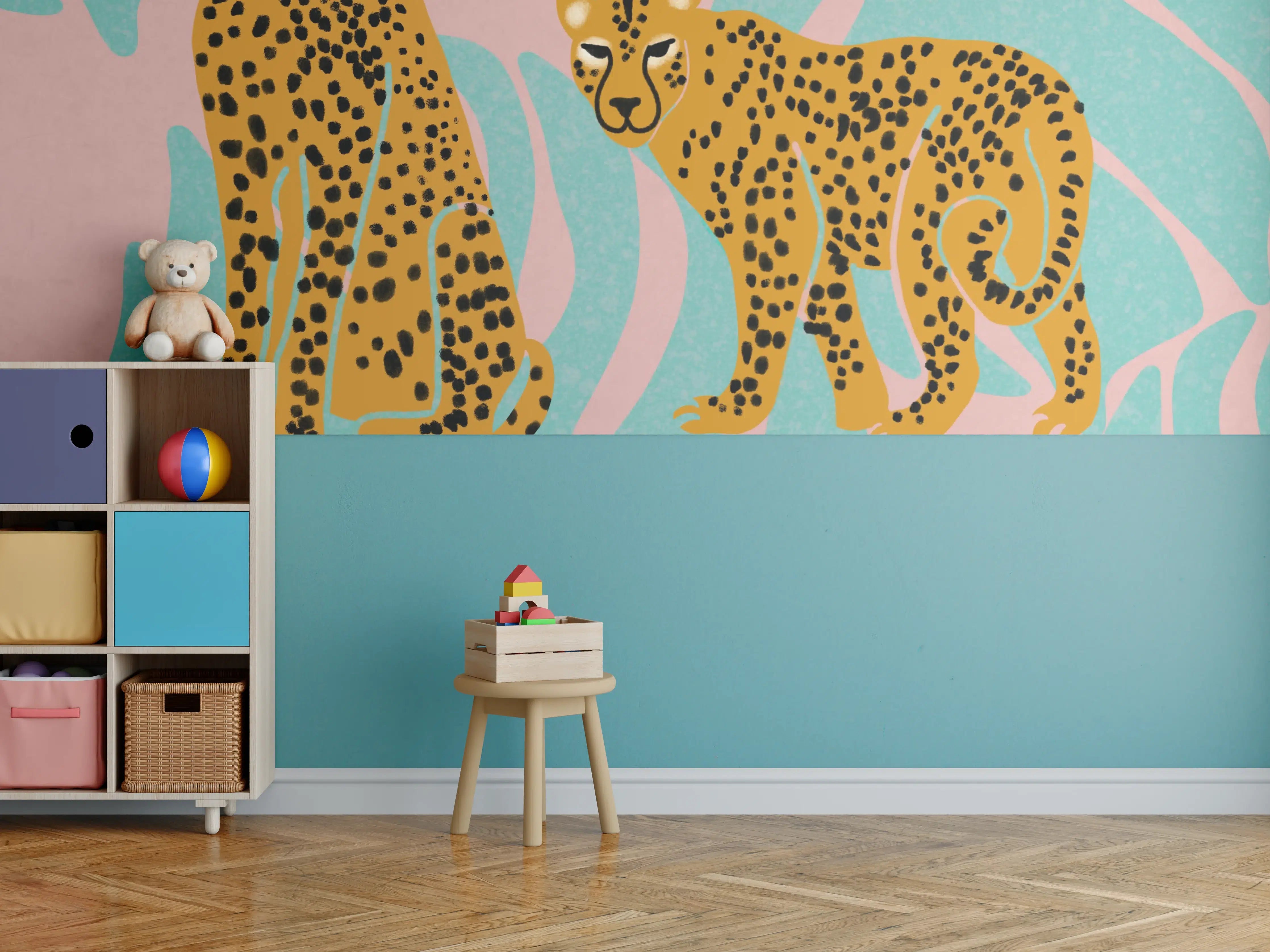 Kinderzimmer Wandgestaltung - Leopardin und Leoparden im Dschungel