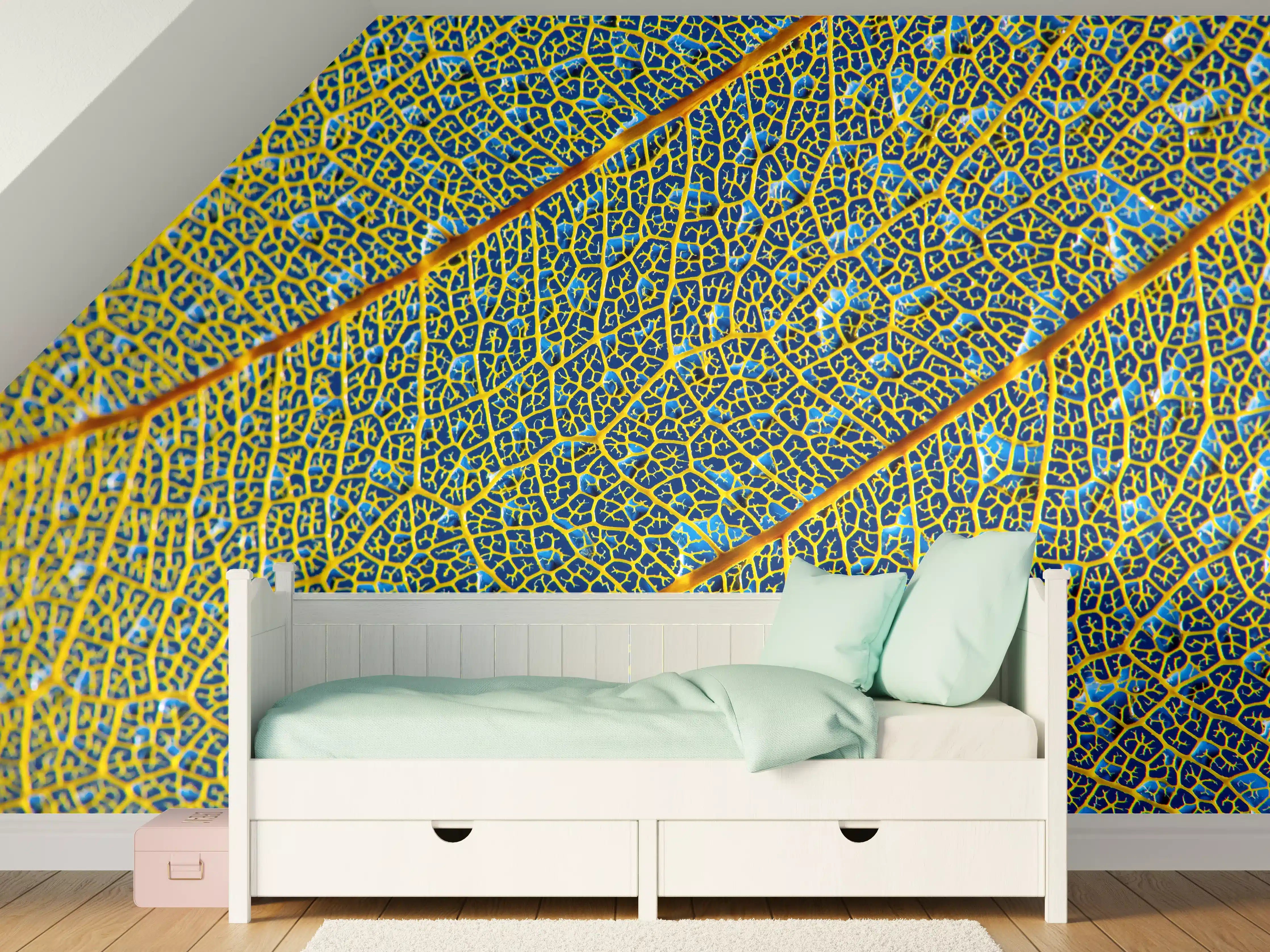 Kinderzimmer Wandgestaltung - Leuchtend Gelbes Blattadern Makro