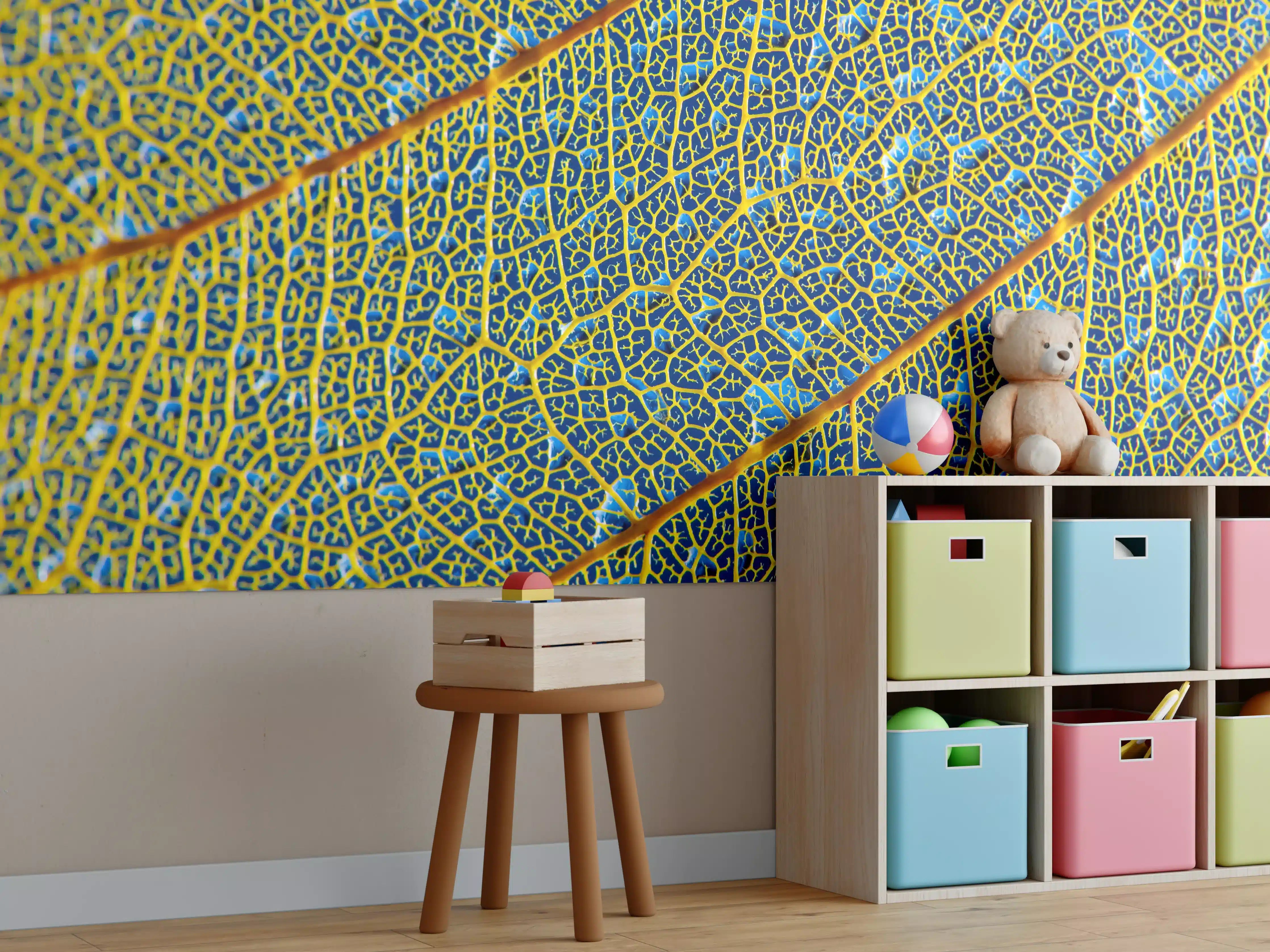 Kinderzimmer Wandgestaltung - Leuchtend Gelbes Blattadern Makro
