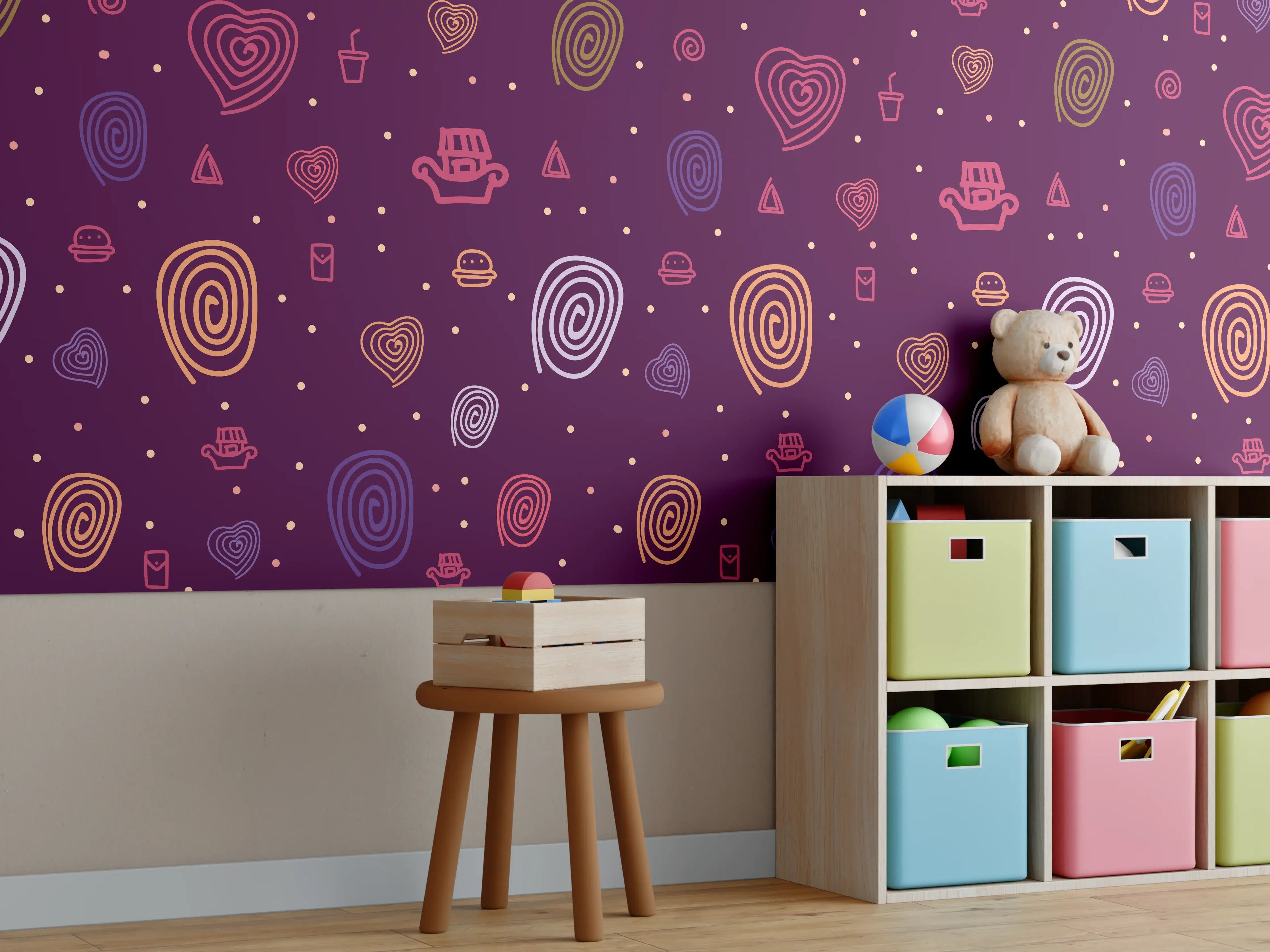 Kinderzimmer Wandgestaltung - Leuchtende Herz- und Spiralmuster