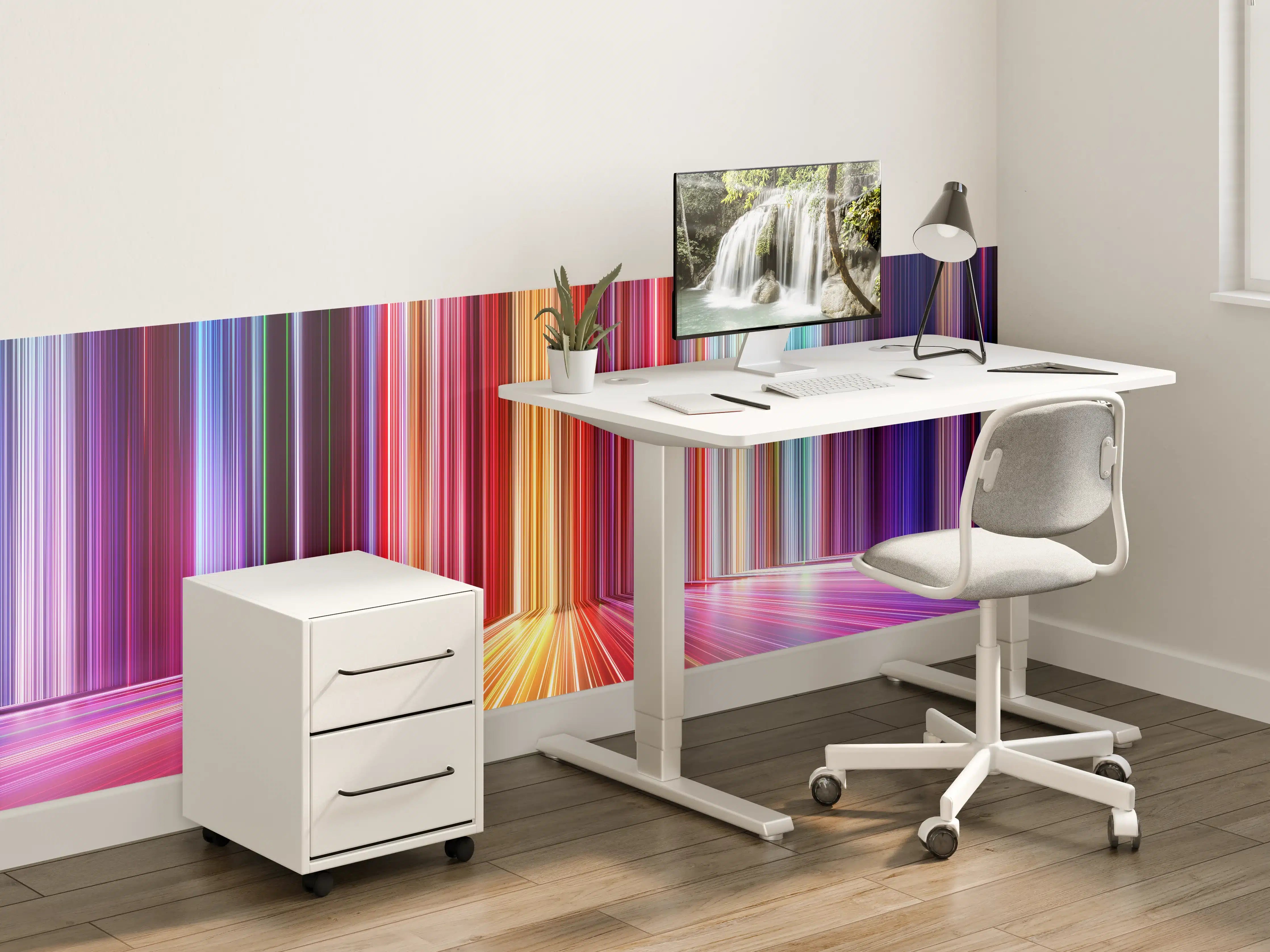 Kinderzimmer Wandgestaltung - Leuchtende Lichterstreifen in Regenbogenfarben