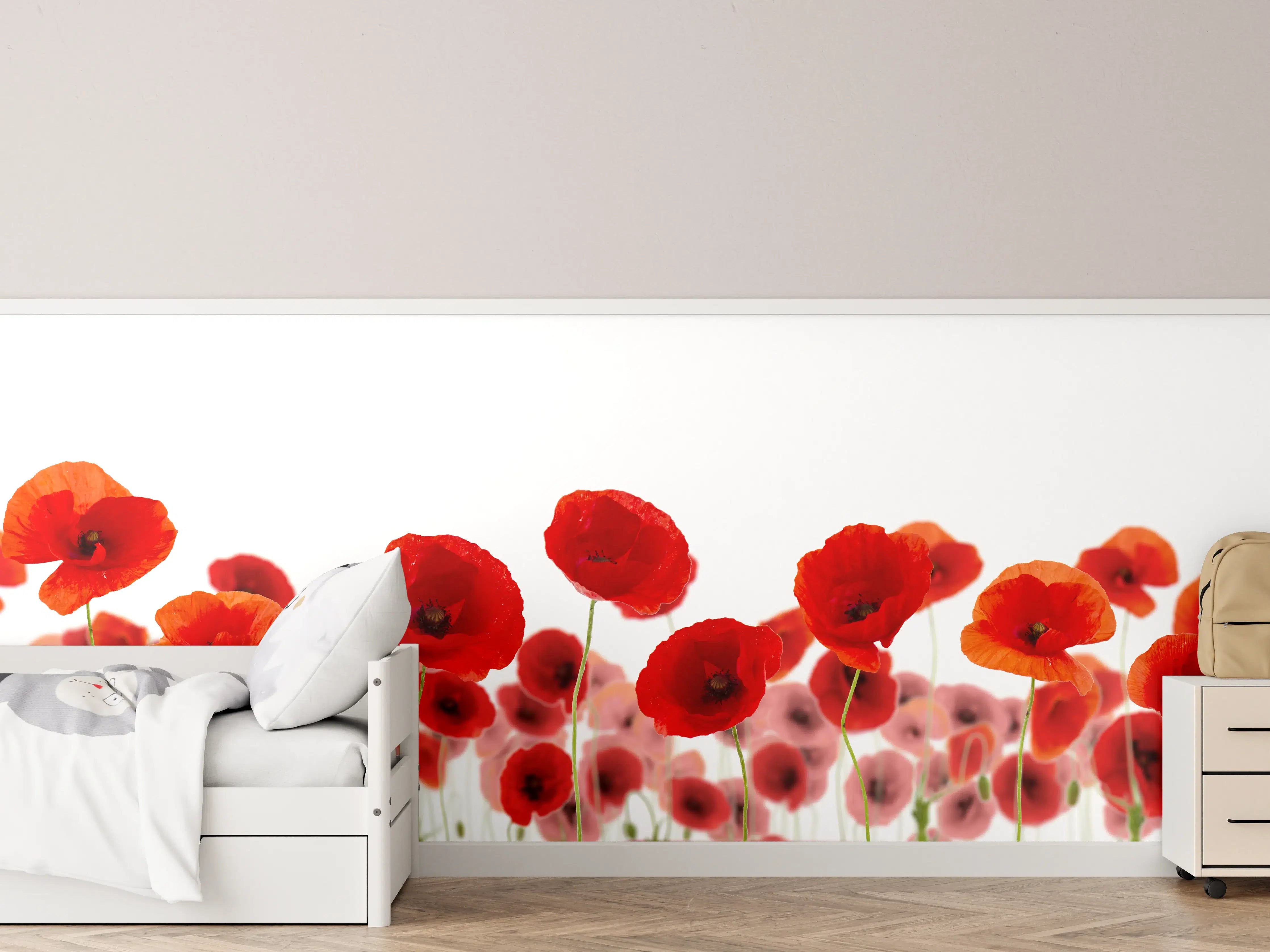 Kinderzimmer Wandgestaltung - Leuchtende Mohnblumen in Rot