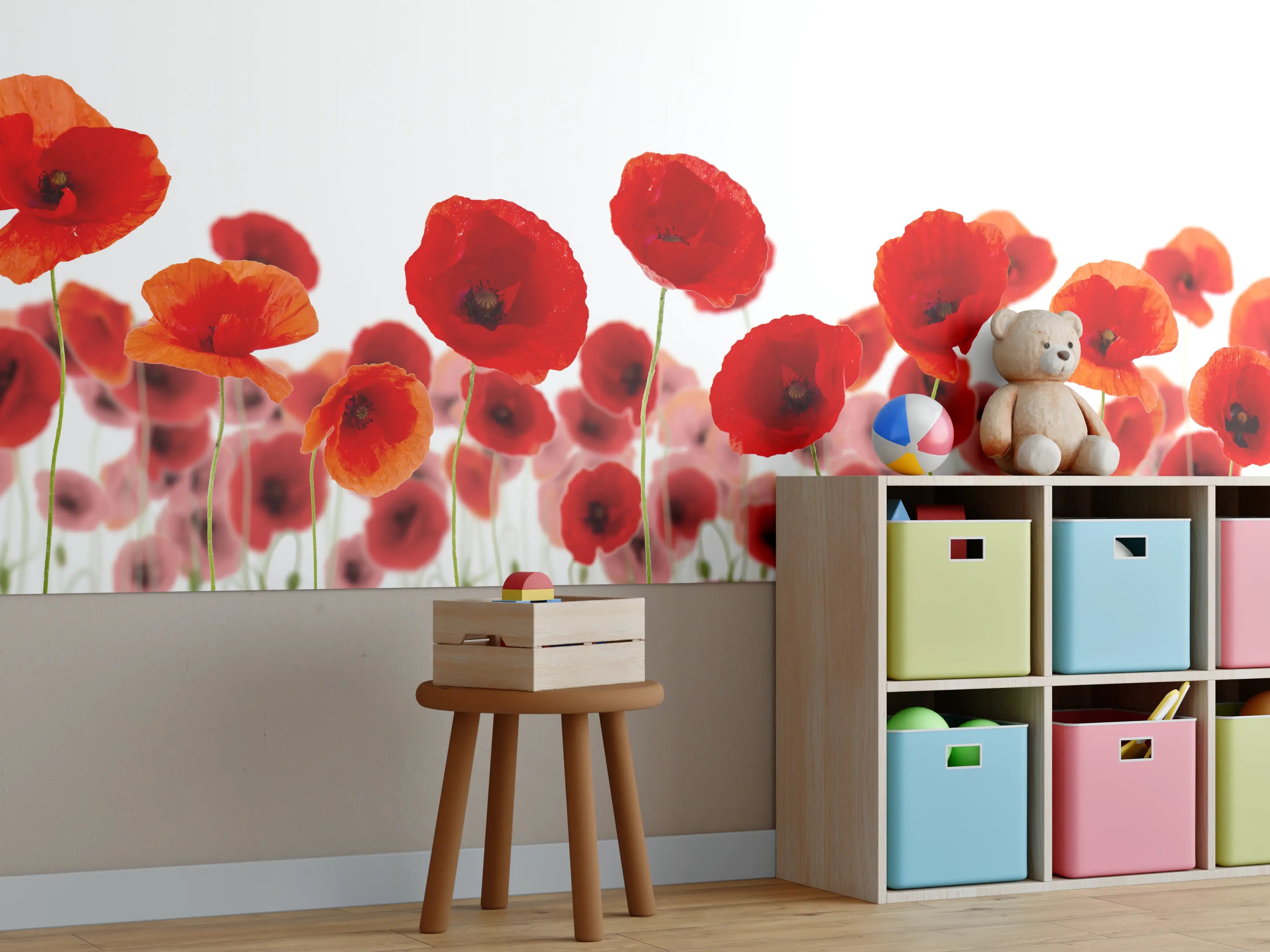 Kinderzimmer Wandgestaltung - Leuchtende Mohnblumen in Rot