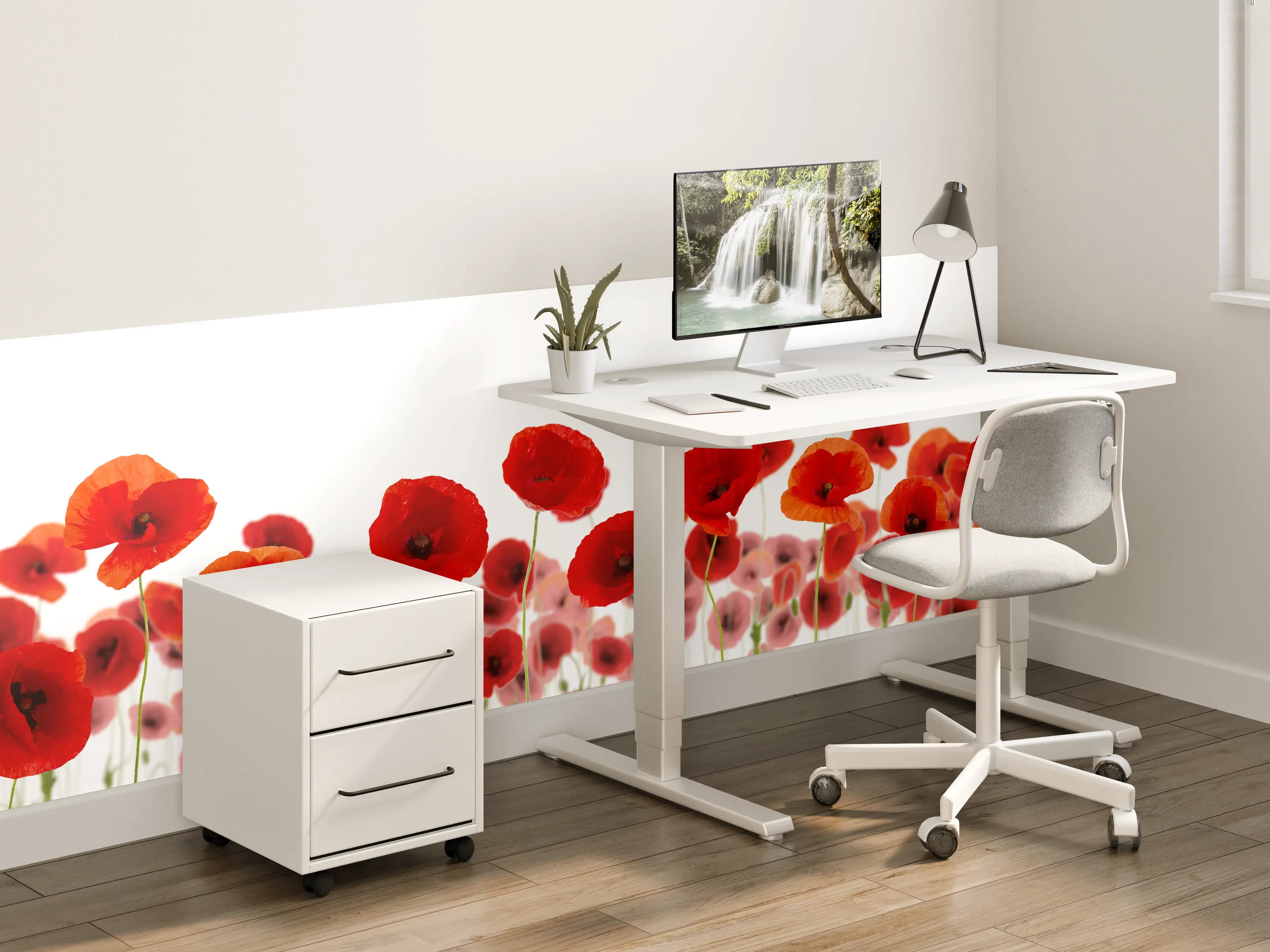 Kinderzimmer Wandgestaltung - Leuchtende Mohnblumen in Rot