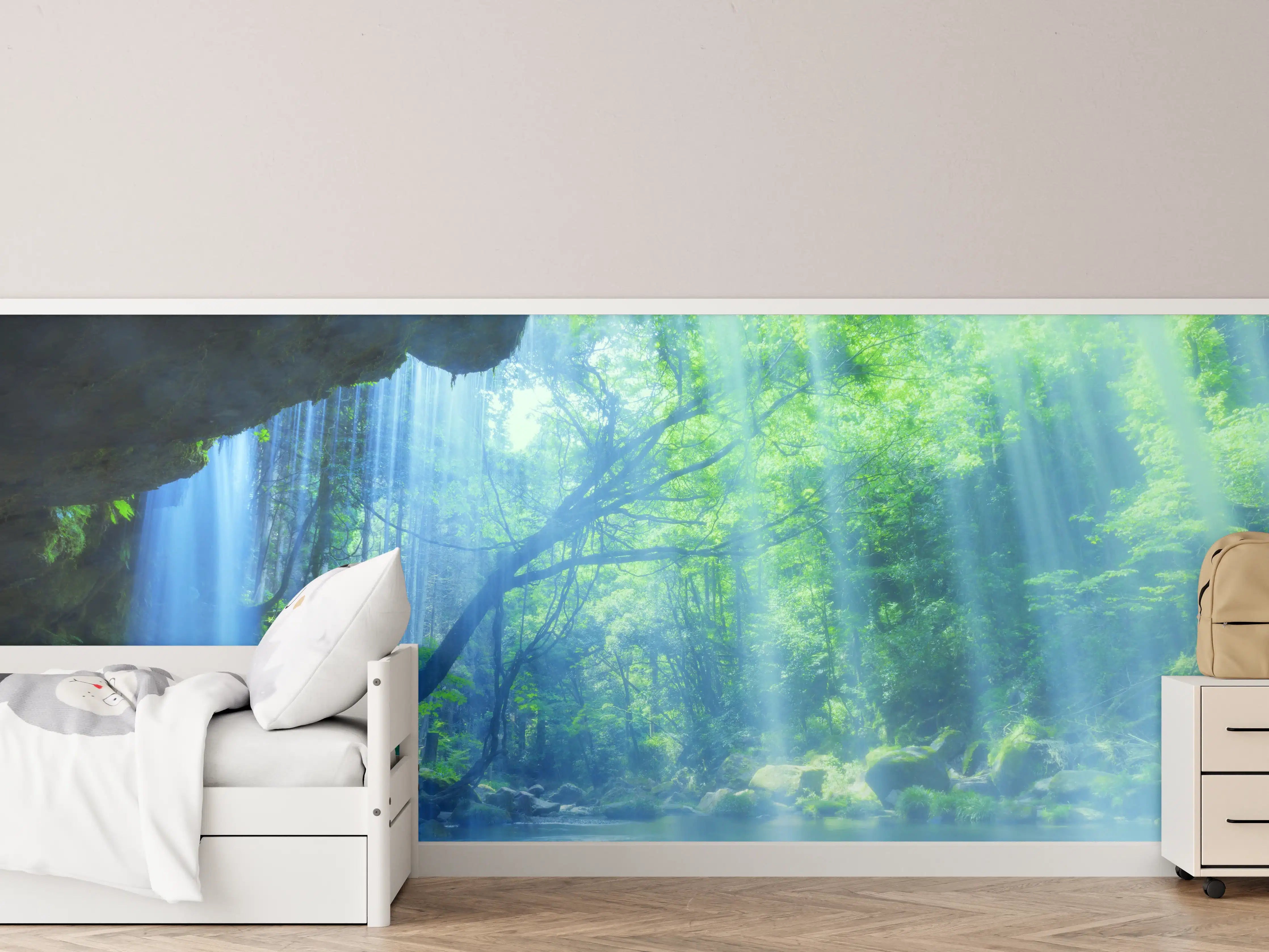 Kinderzimmer Wandgestaltung - Leuchtende Wasserfälle im grünen Dschungel