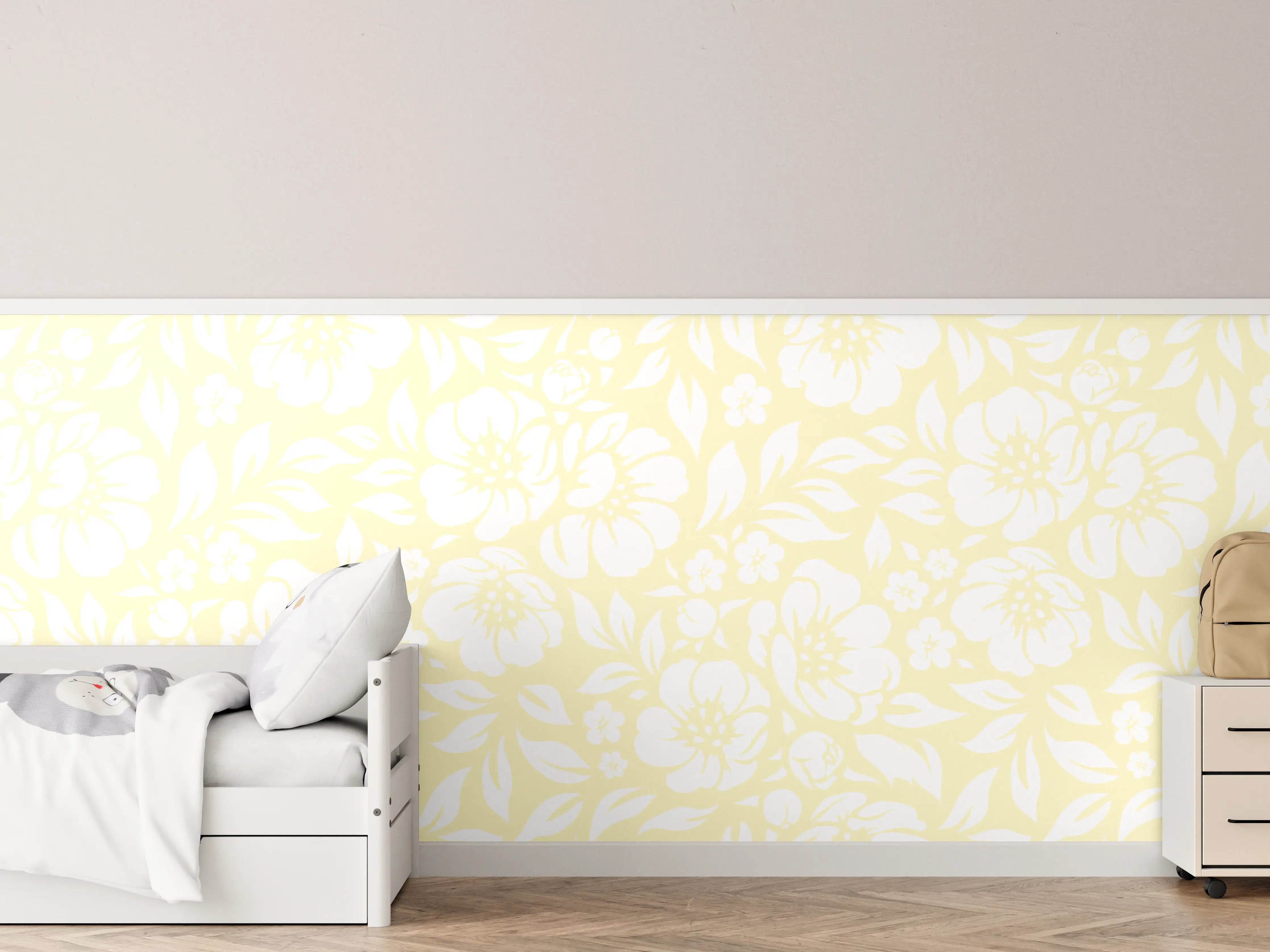 Kinderzimmer Wandgestaltung - Leuchtende florale Limone-Creme Muster