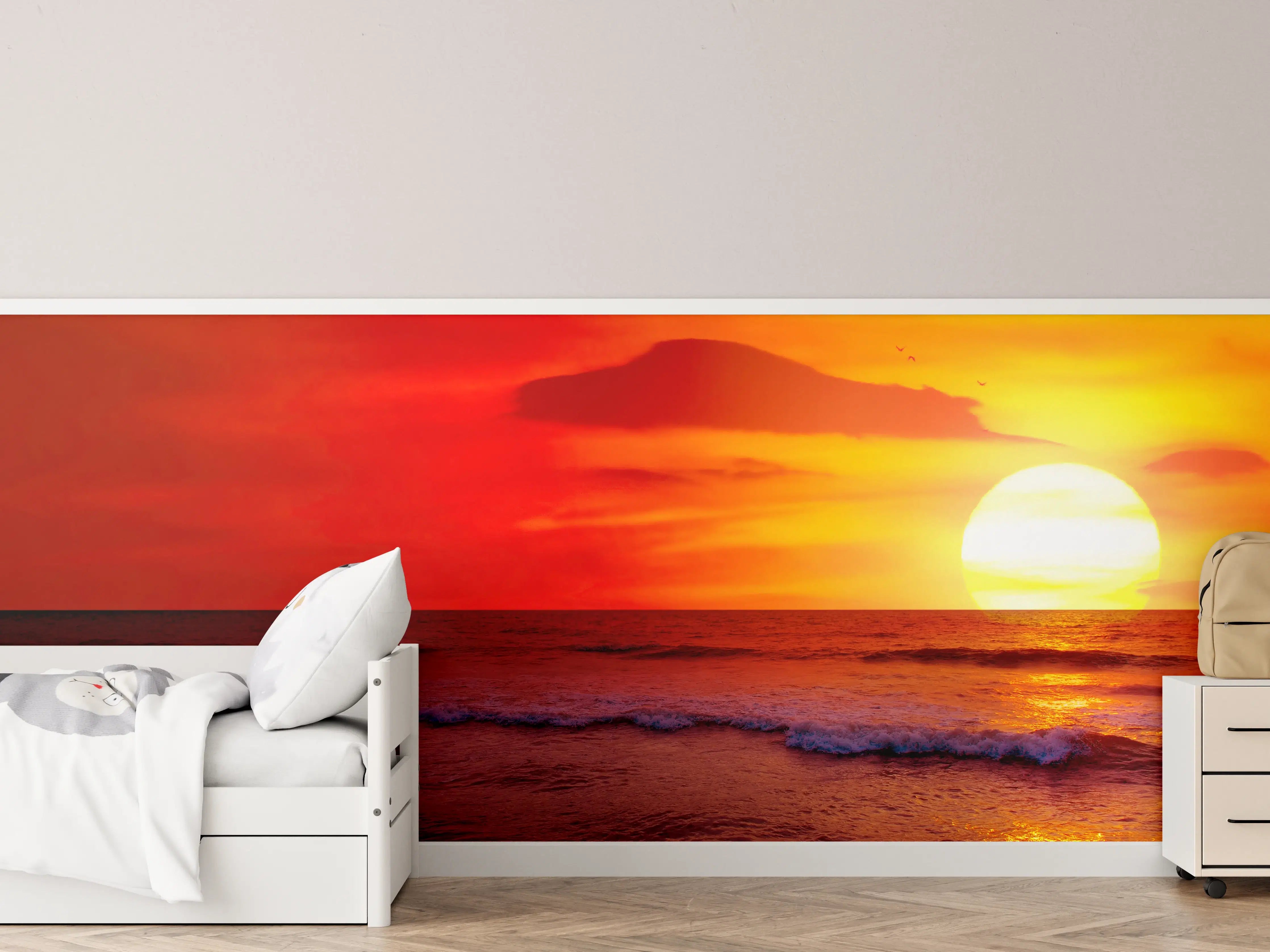 Kinderzimmer Wandgestaltung - Leuchtender Sonnenuntergang über dem Meer