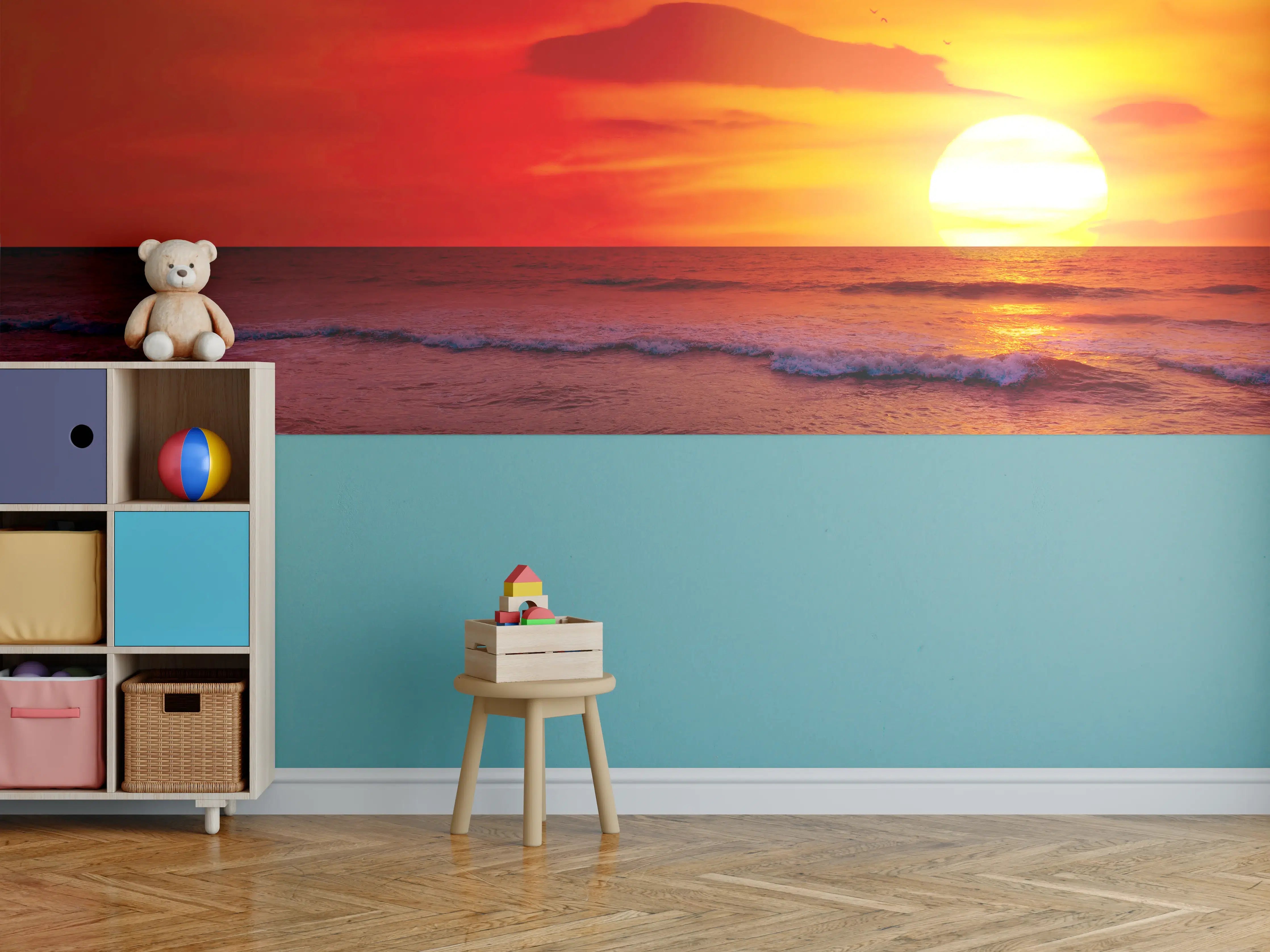 Kinderzimmer Wandgestaltung - Leuchtender Sonnenuntergang über dem Meer