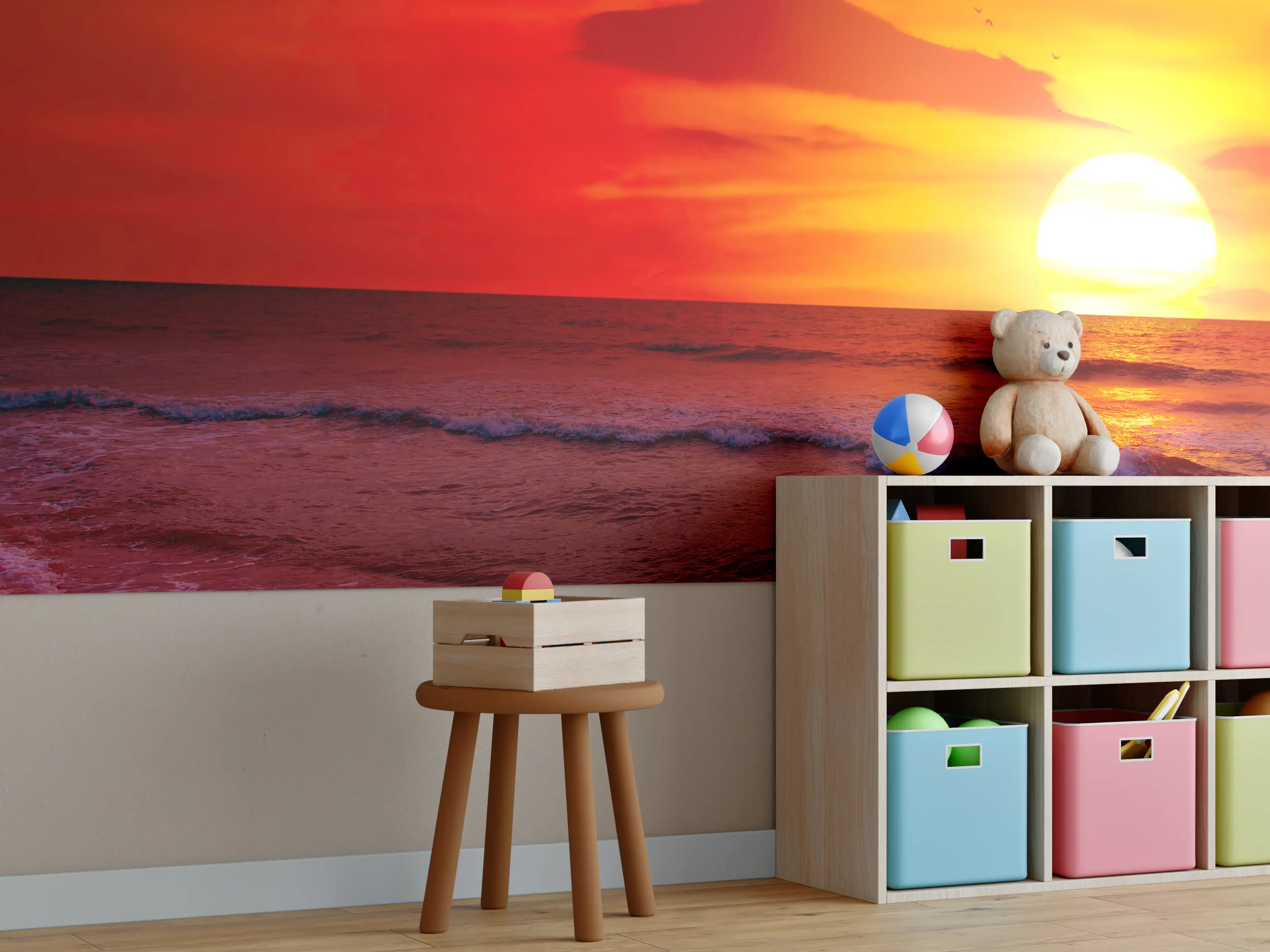 Kinderzimmer Wandgestaltung - Leuchtender Sonnenuntergang über dem Meer