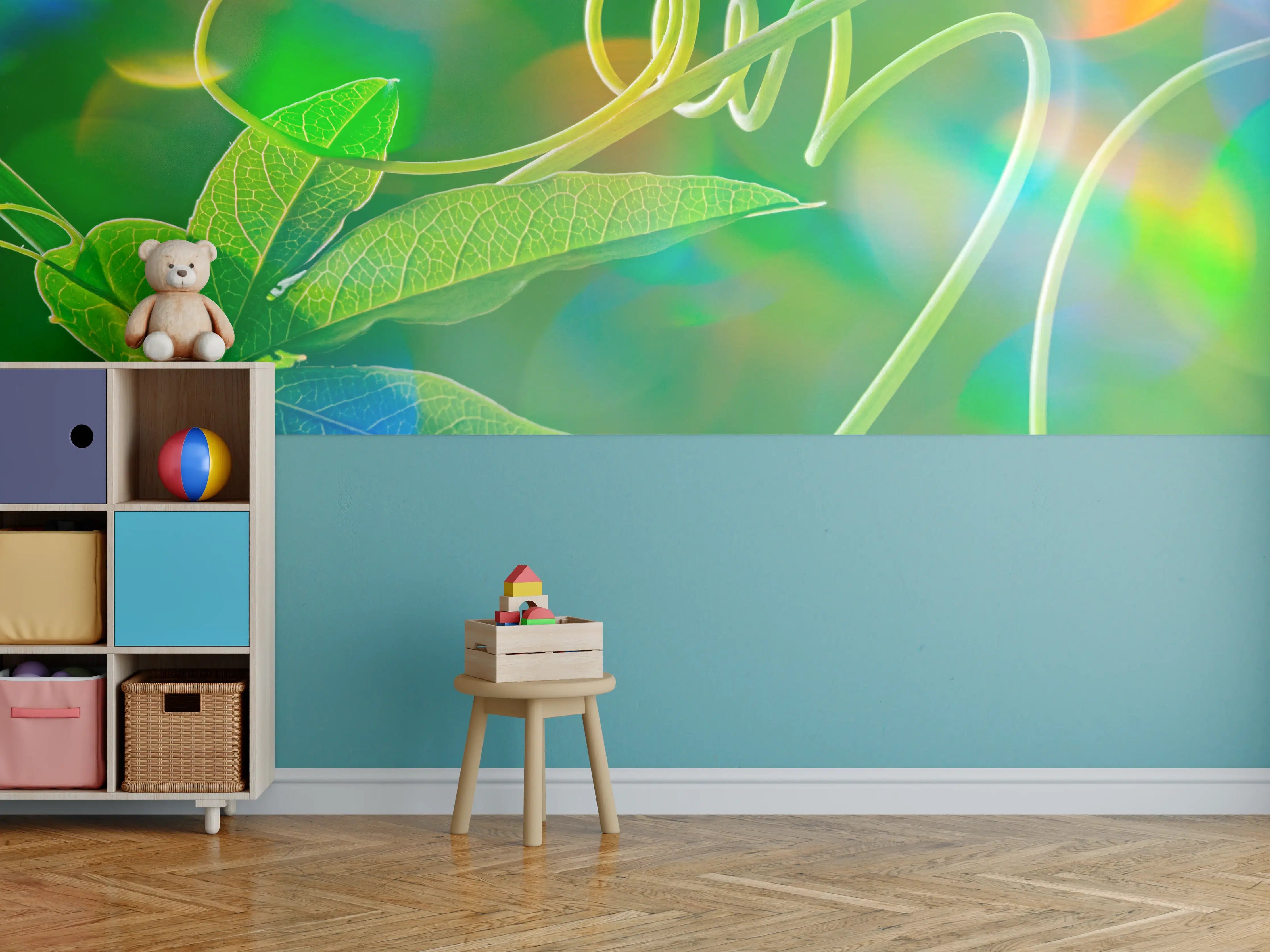 Kinderzimmer Wandgestaltung - Leuchtendes Grün auf Dunkel