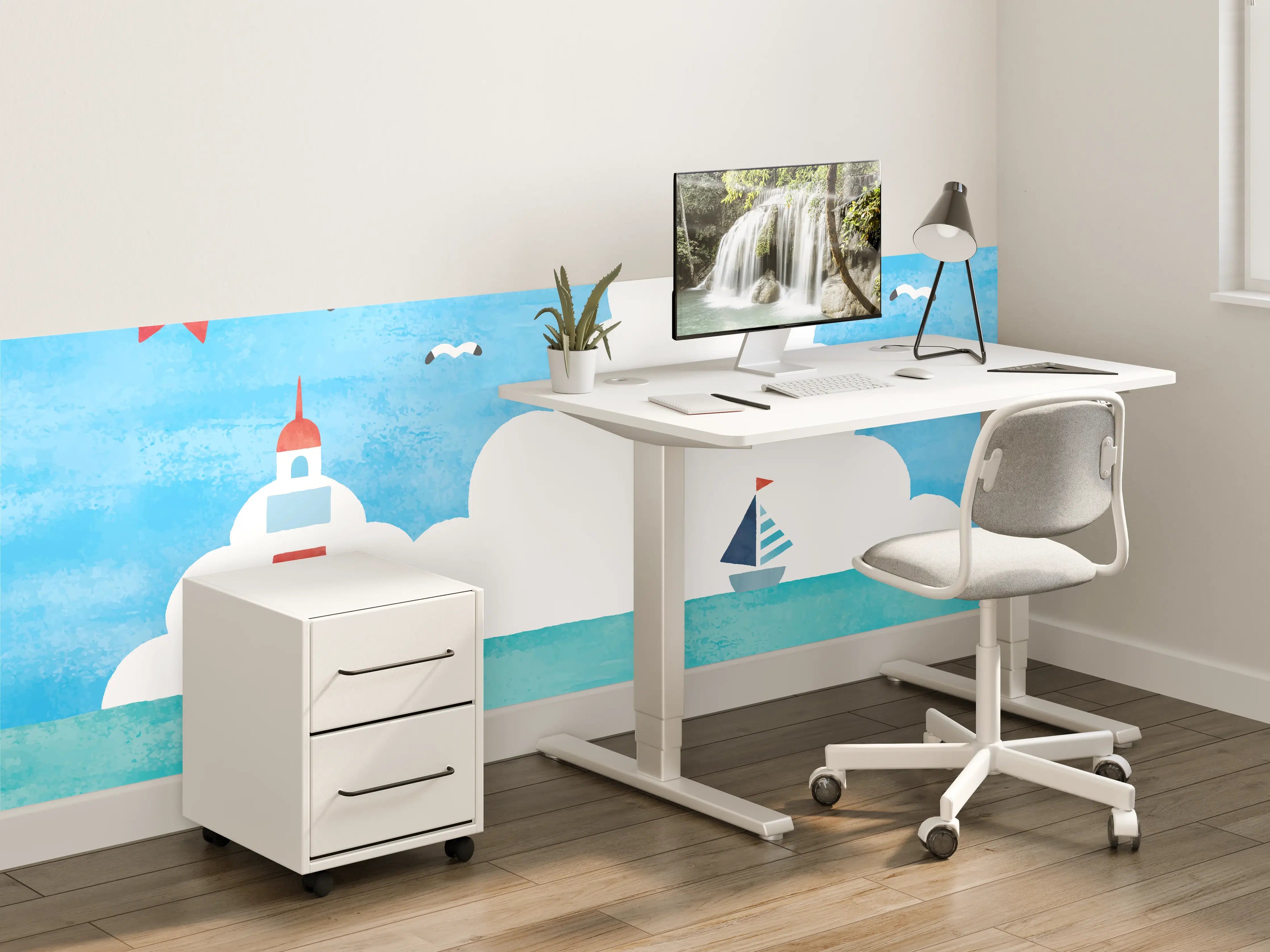 Kinderzimmer Wandgestaltung - Leuchtturm Aquarell Meer