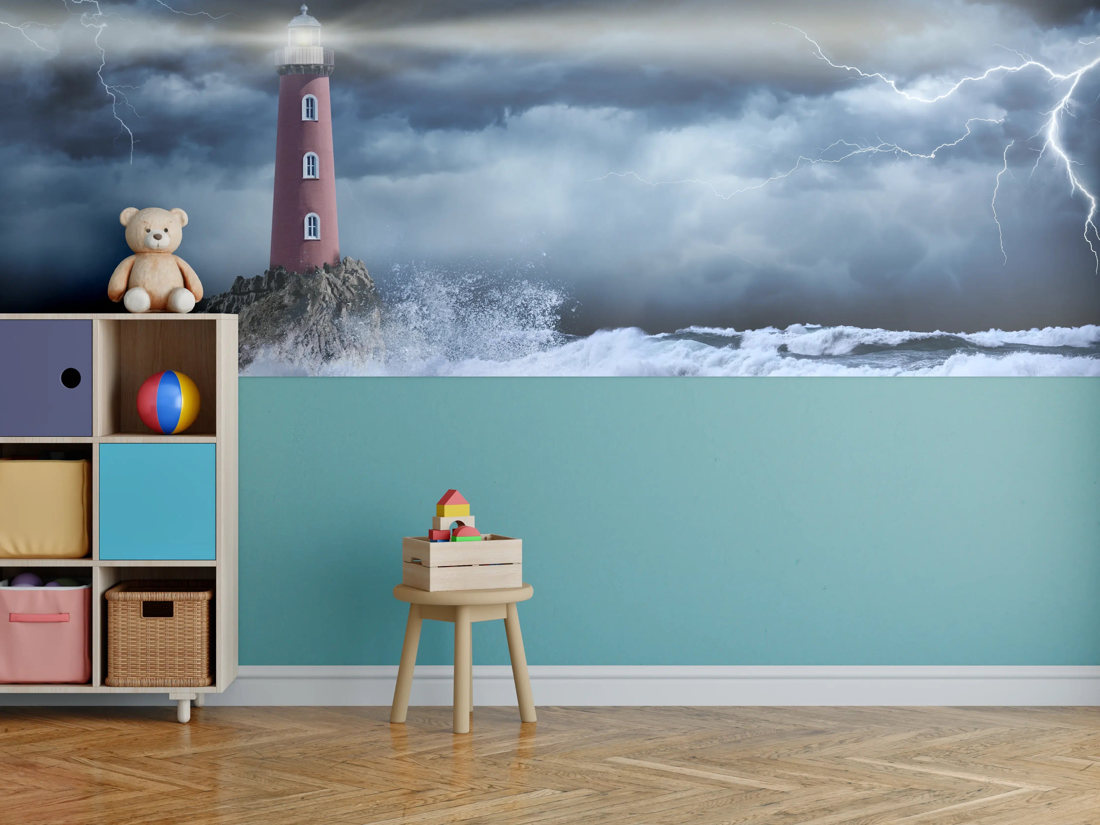 Kinderzimmer Wandgestaltung - Leuchtturm Stürmisch