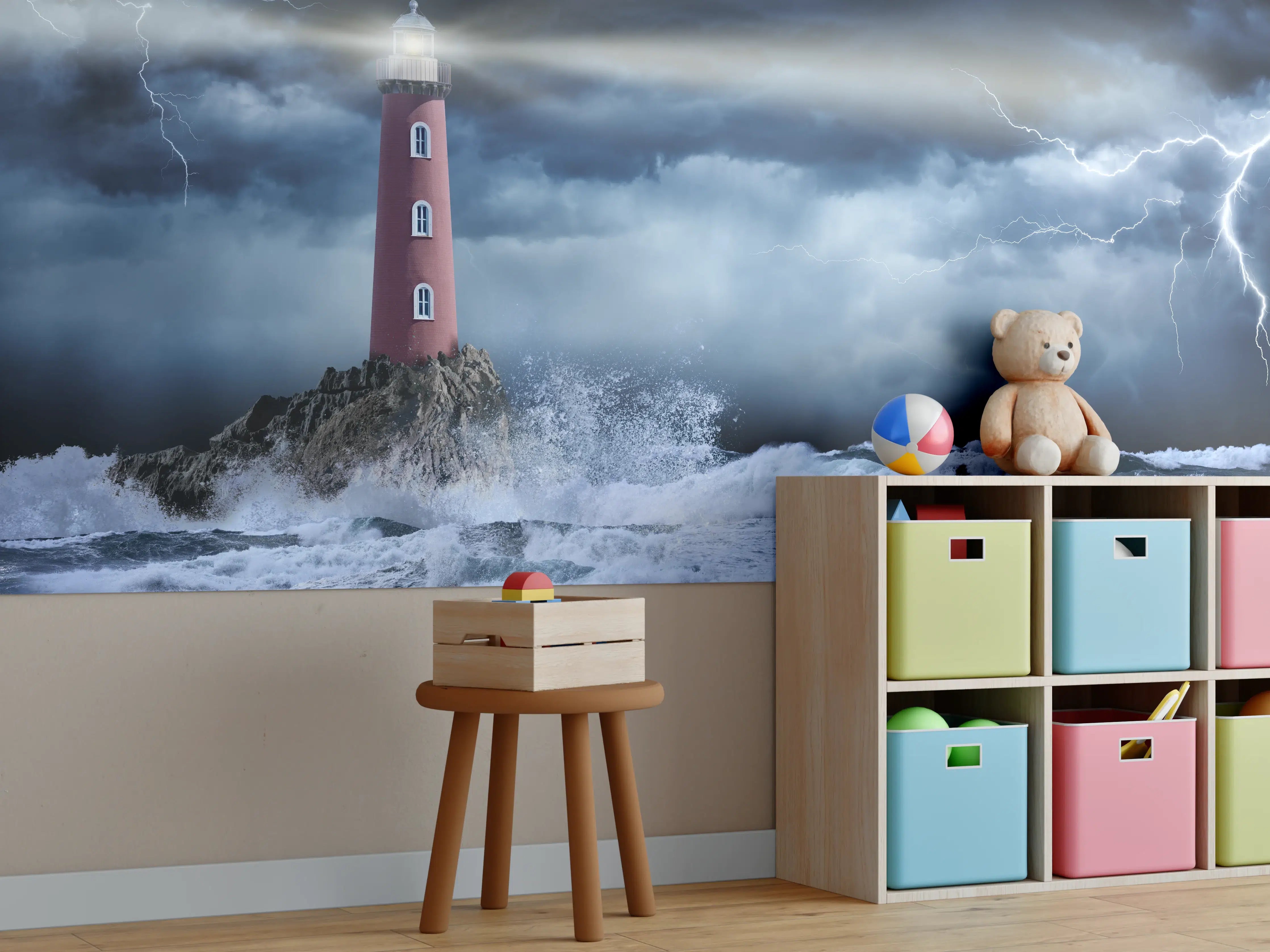 Kinderzimmer Wandgestaltung - Leuchtturm Stürmisch